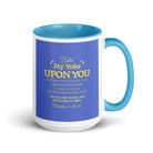 Matthew 11:29-30 Bible Verse, Take my yoke White Ceramic Mug with Color Inside Blue 15 oz