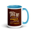 Matthew 11:29-30 Bible Verse, learn from me White Ceramic Mug with Color Inside Blue 15 oz