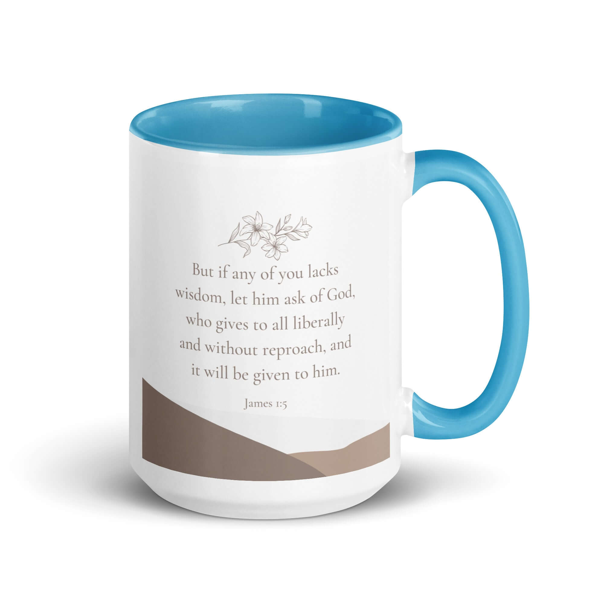 James 1:5 Bible Verse, ask of God White Ceramic Mug with Color Inside Blue 15 oz