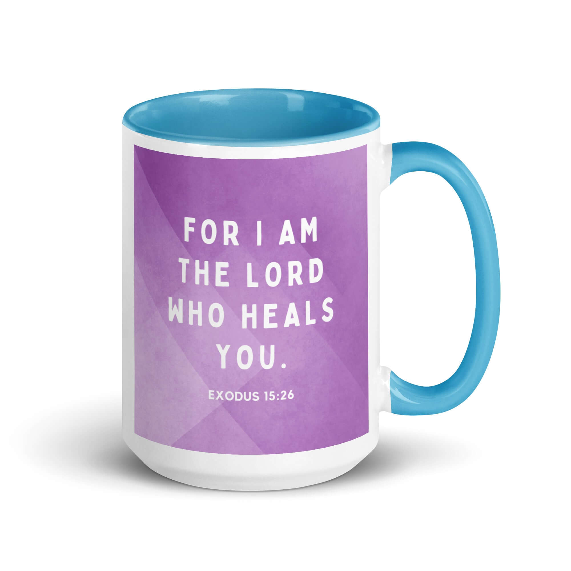 Exodus 15:26 Bible Verse, in his eyes White Ceramic Mug with Color Inside Blue 15 oz