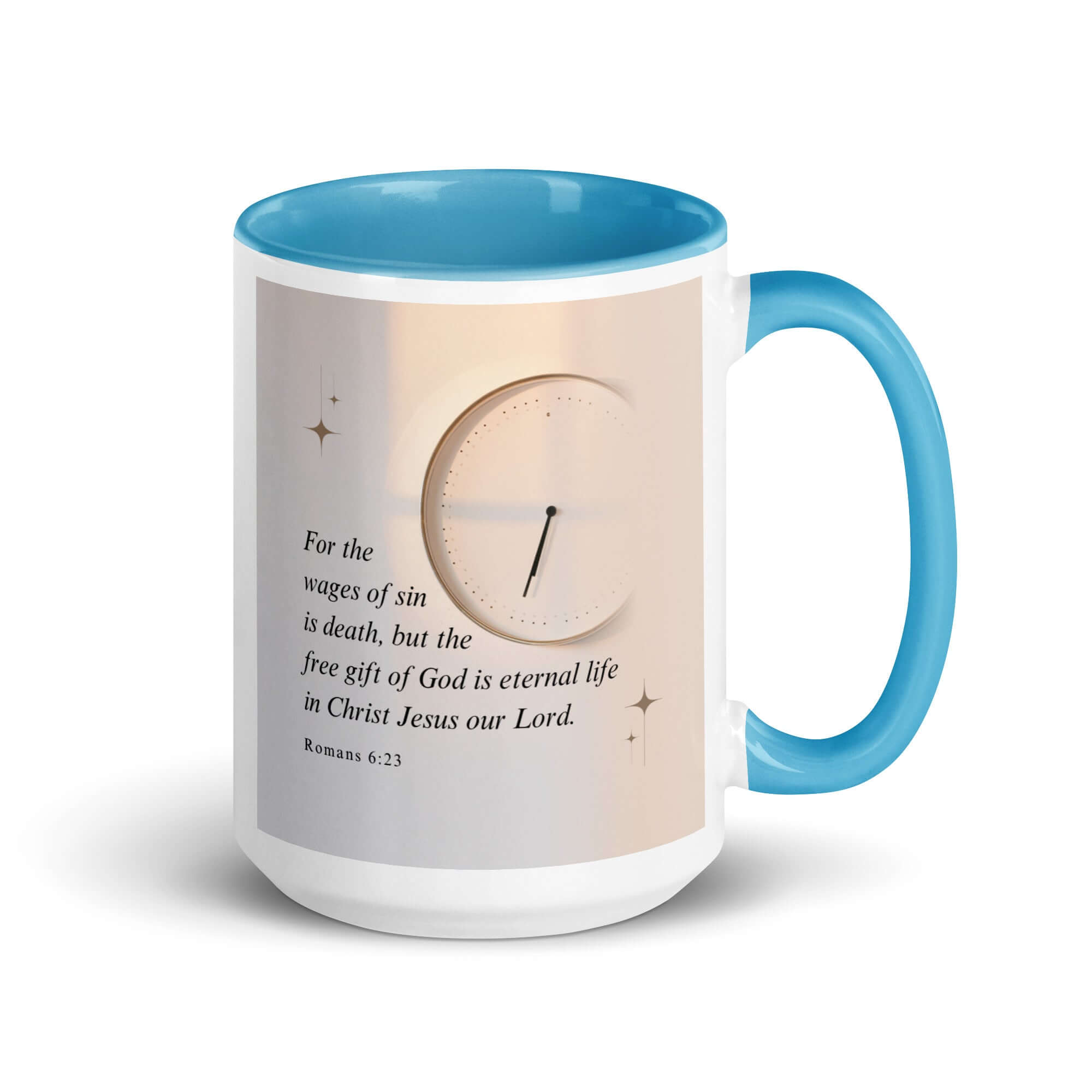 Romans 6:23 Bible Verse, our Lord White Ceramic Mug with Color Inside Blue 15 oz