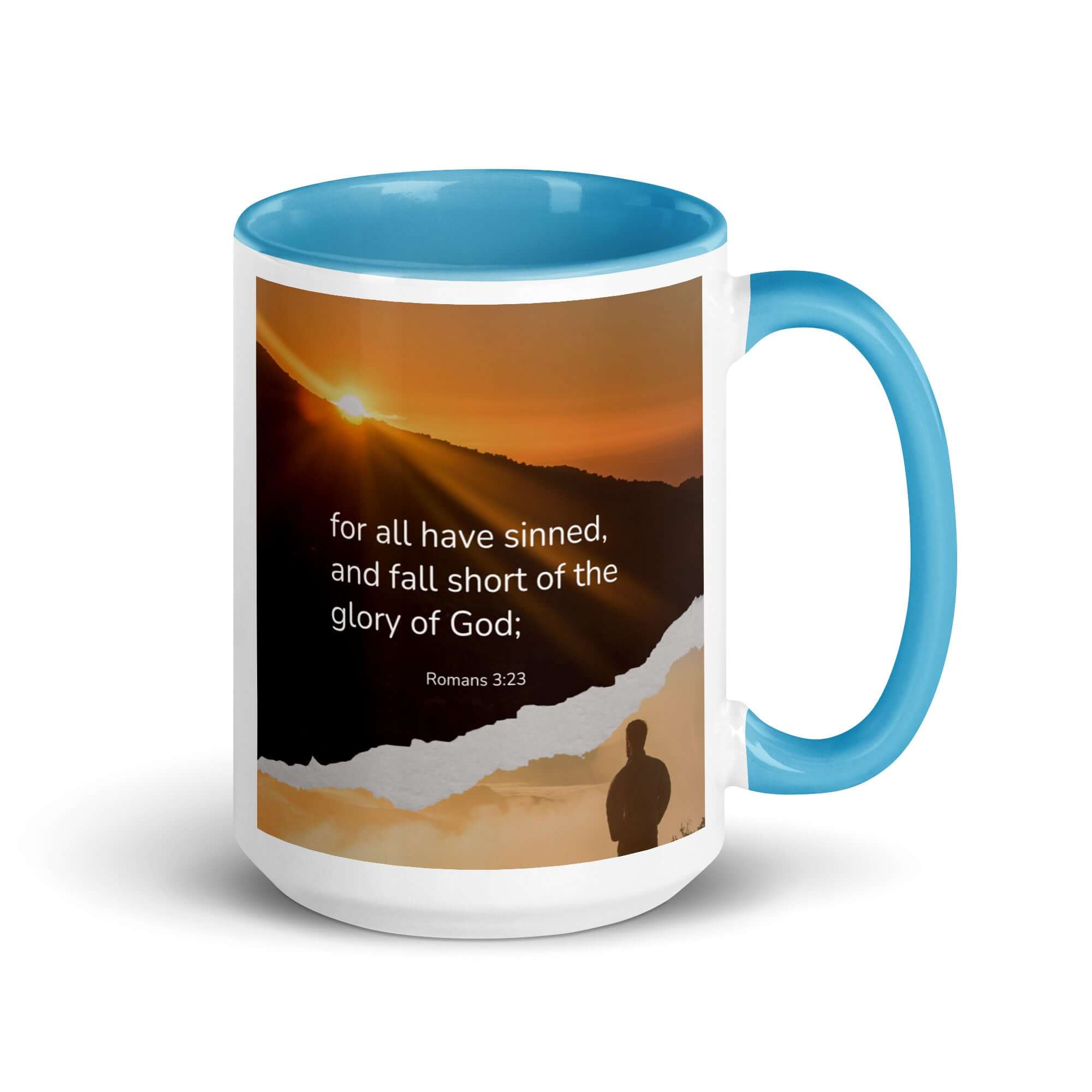 Romans 3:23 Bible Verse, of God White Ceramic Mug with Color Inside Blue 15 oz