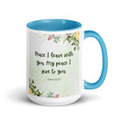 John 14:27 Bible Verse, My peace White Ceramic Mug with Color Inside Blue 15 oz