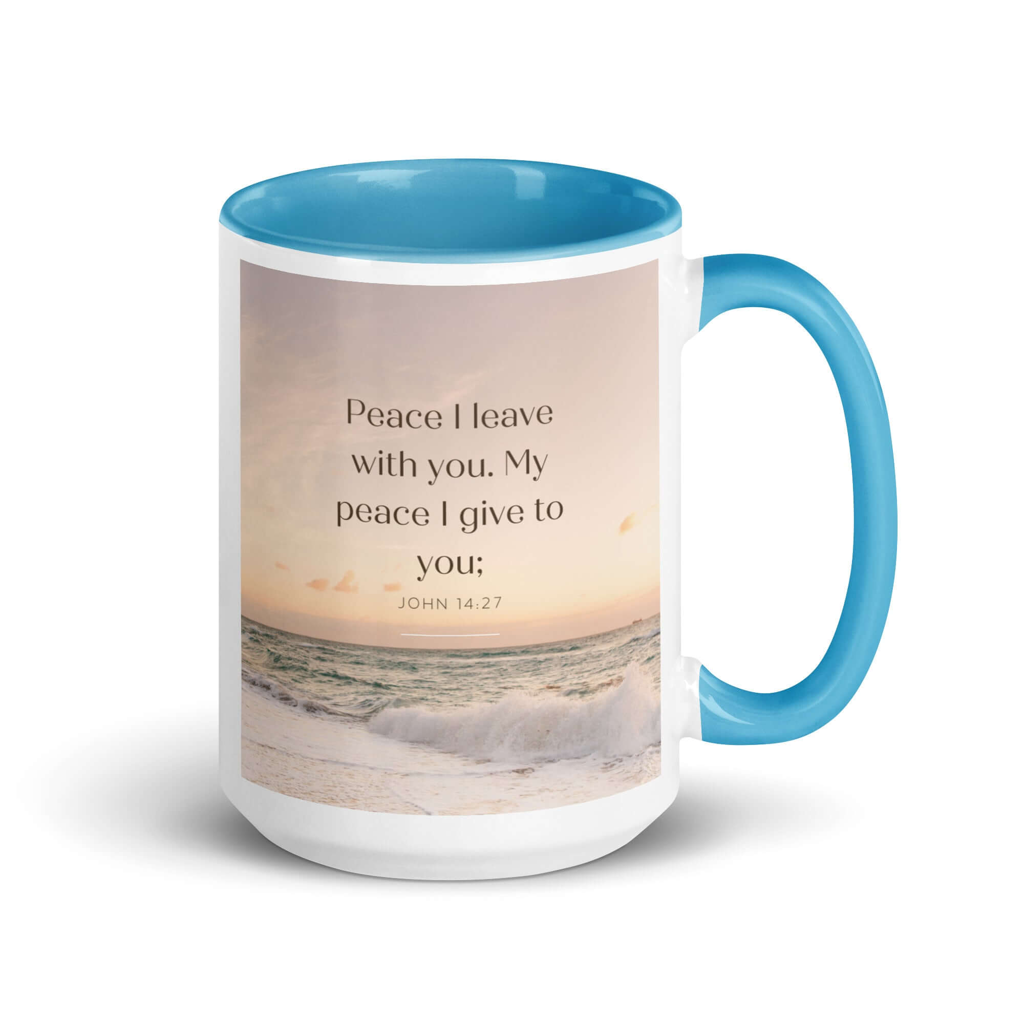 John 14:27 Bible Verse, not as the White Ceramic Mug with Color Inside Blue 15 oz