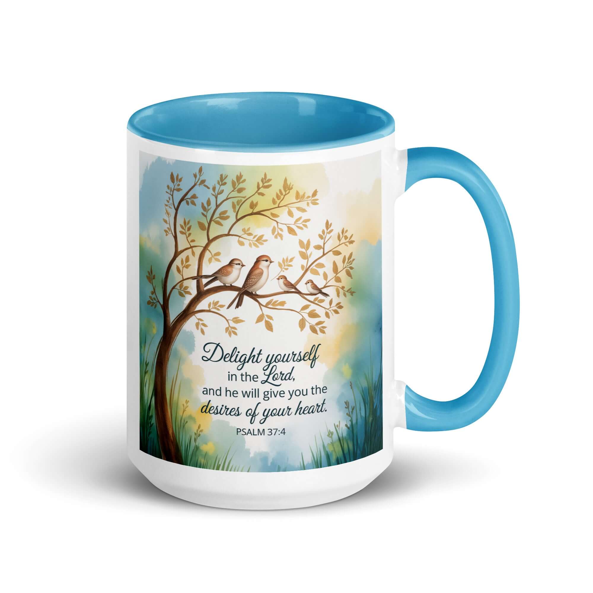 Psalm 37:4 Bible Verse, Yourself White Ceramic Mug with Color Inside Blue 15 oz