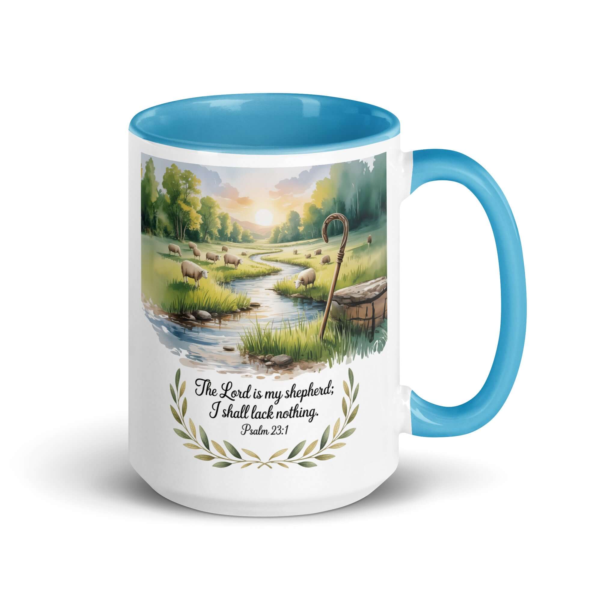 Psalm 23:1 Bible Verse, is my White Ceramic Mug with Color Inside Blue 15 oz