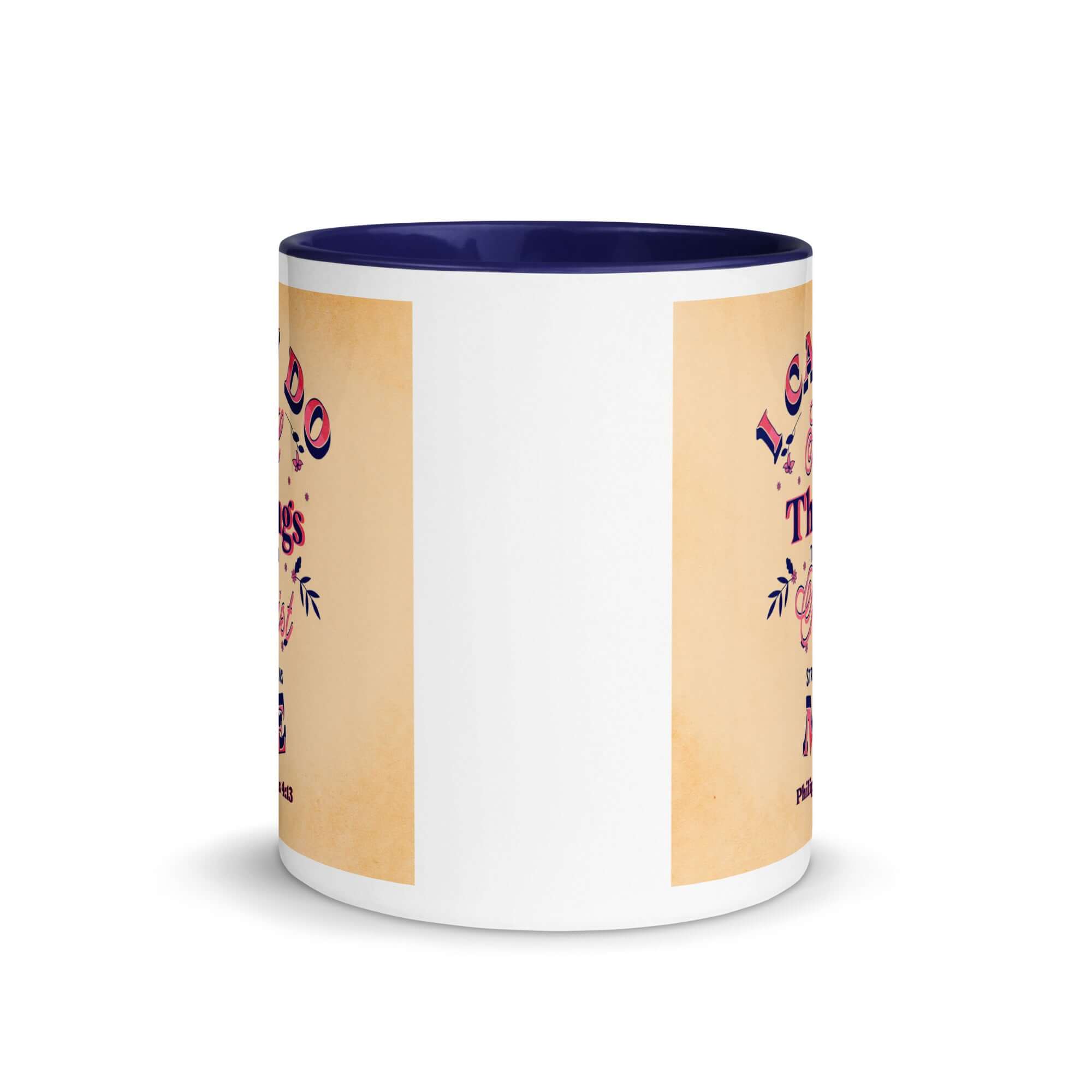 Philippians 4:13 Bible Verse, Christ Strengthens Me White Ceramic Mug with Color Inside