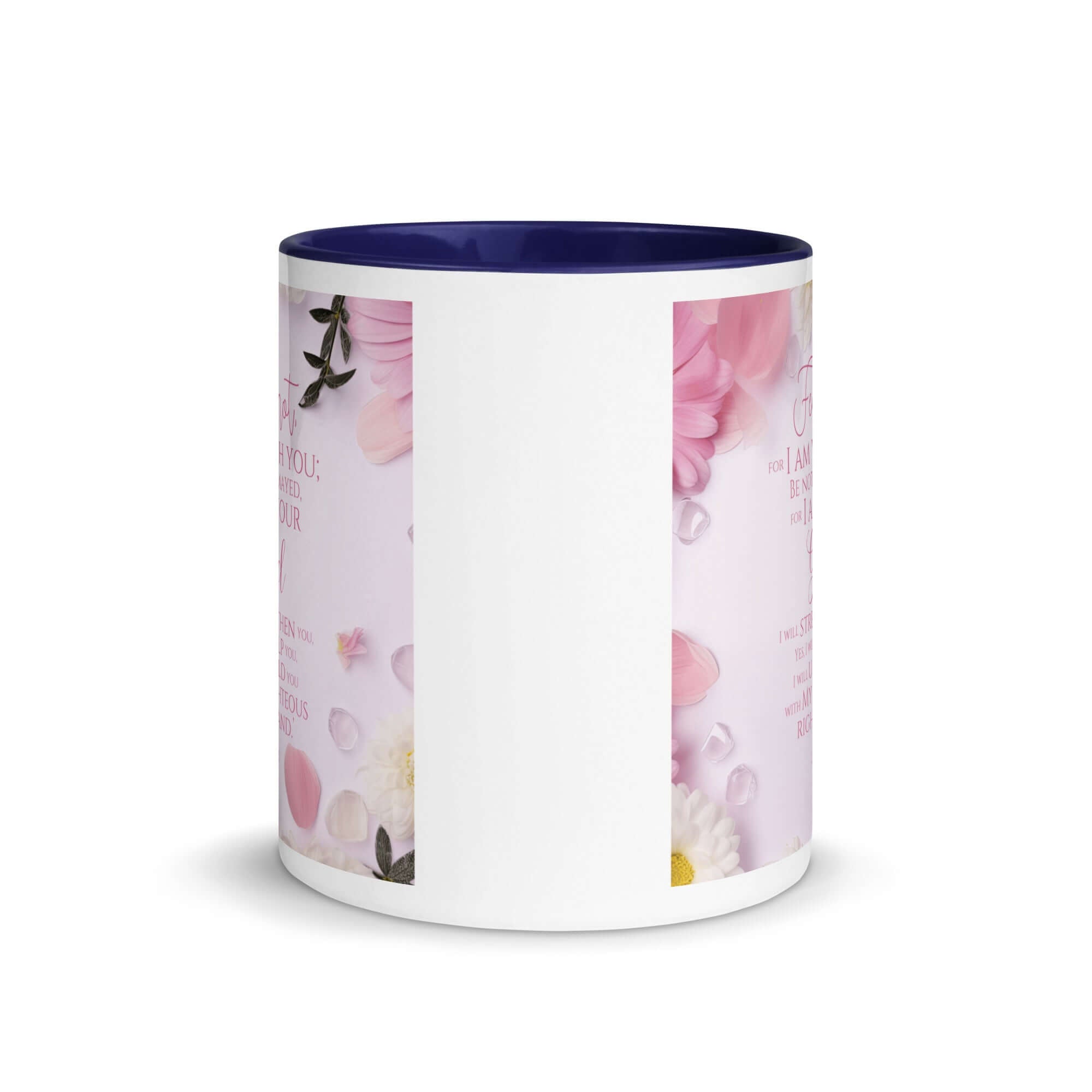 Isaiah 41:10 Bible Verse, God will strengthen you White Ceramic Mug with Color Inside
