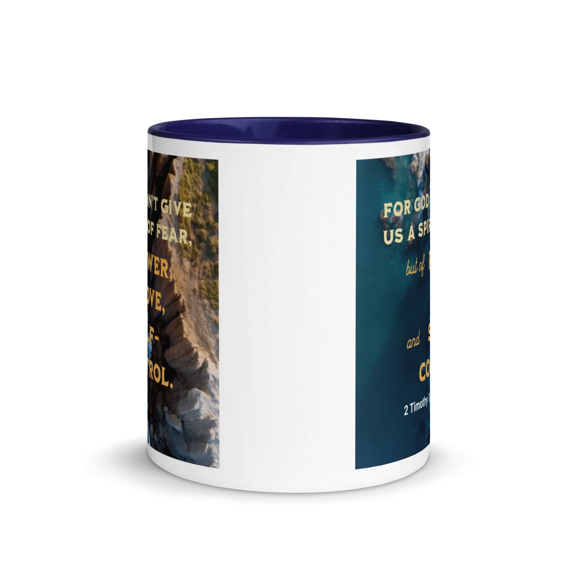 2 Timothy 1:7 Bible Verse, Power, Love, Self-Control White Ceramic Mug with Color Inside