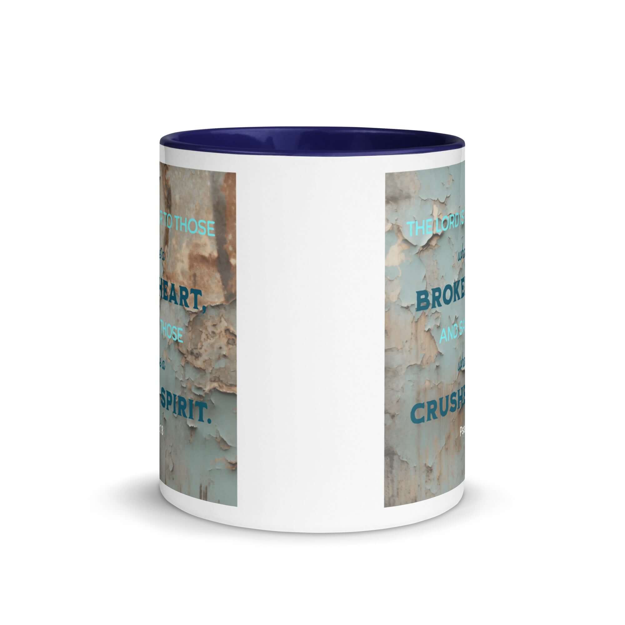 Psalm 34:18 Bible Verse, The LORD is Near White Ceramic Mug with Color Inside