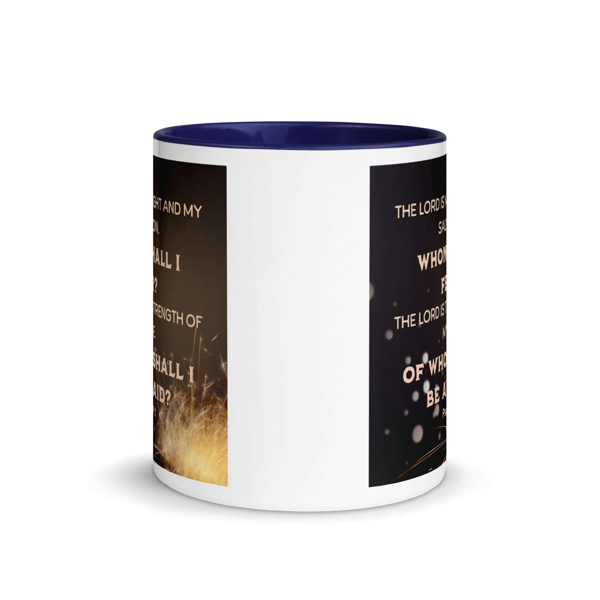 Psalm 27:1 Bible Verse, The LORD is My Light White Ceramic Mug with Color Inside