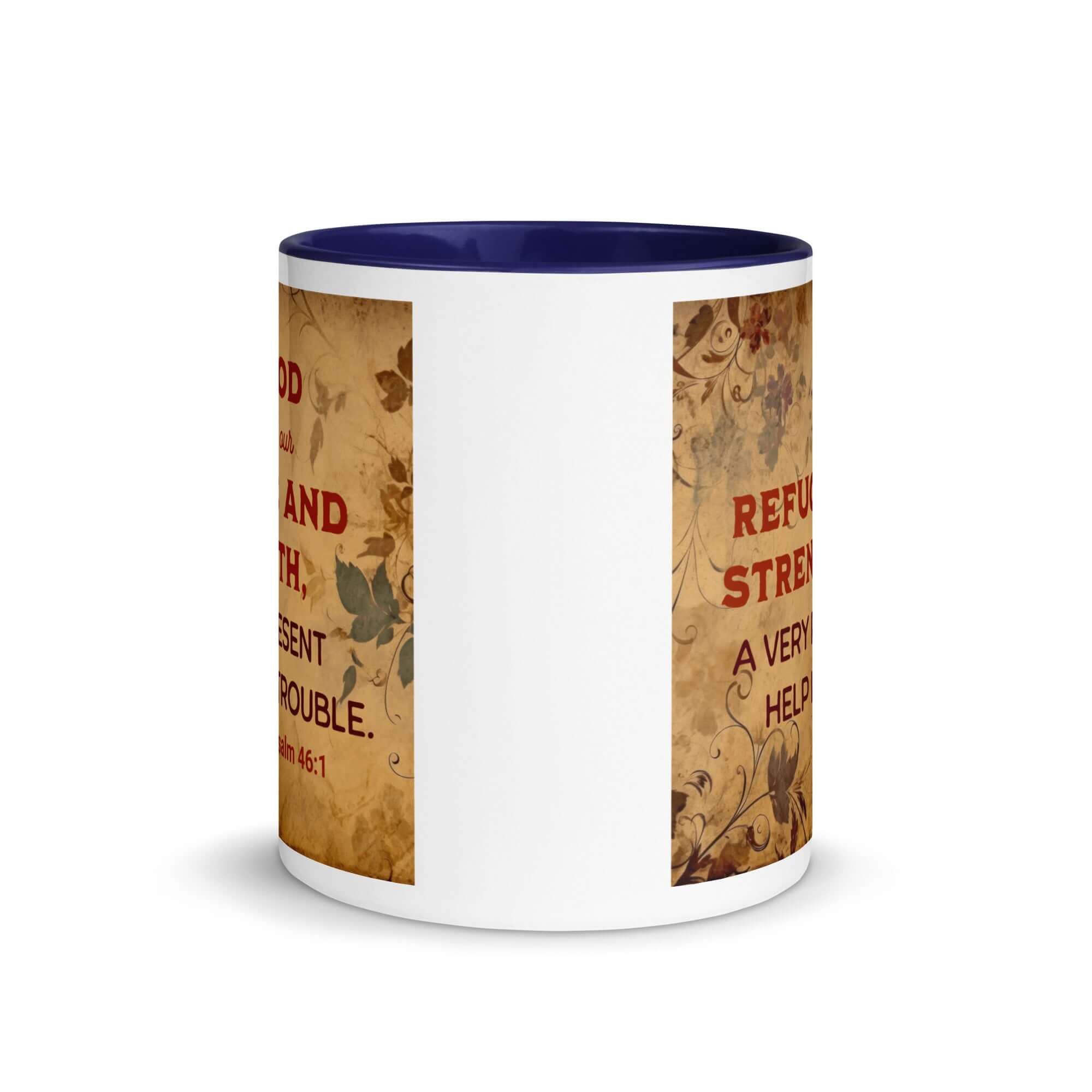 Psalm 46:1 Bible Verse, God is Our Refuge White Ceramic Mug with Color Inside