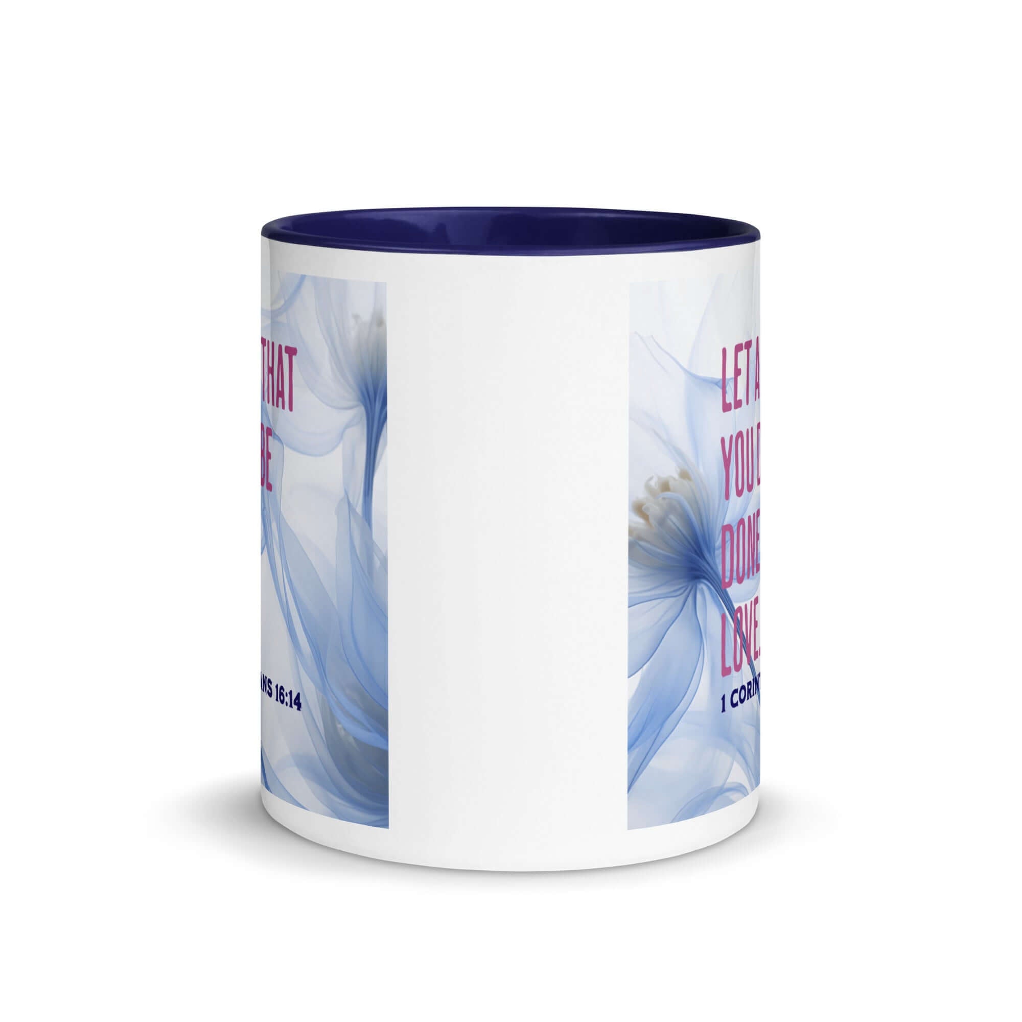 1 Corinthians 16:14 Bible Verse, Do it in Love White Ceramic Mug with Color Inside