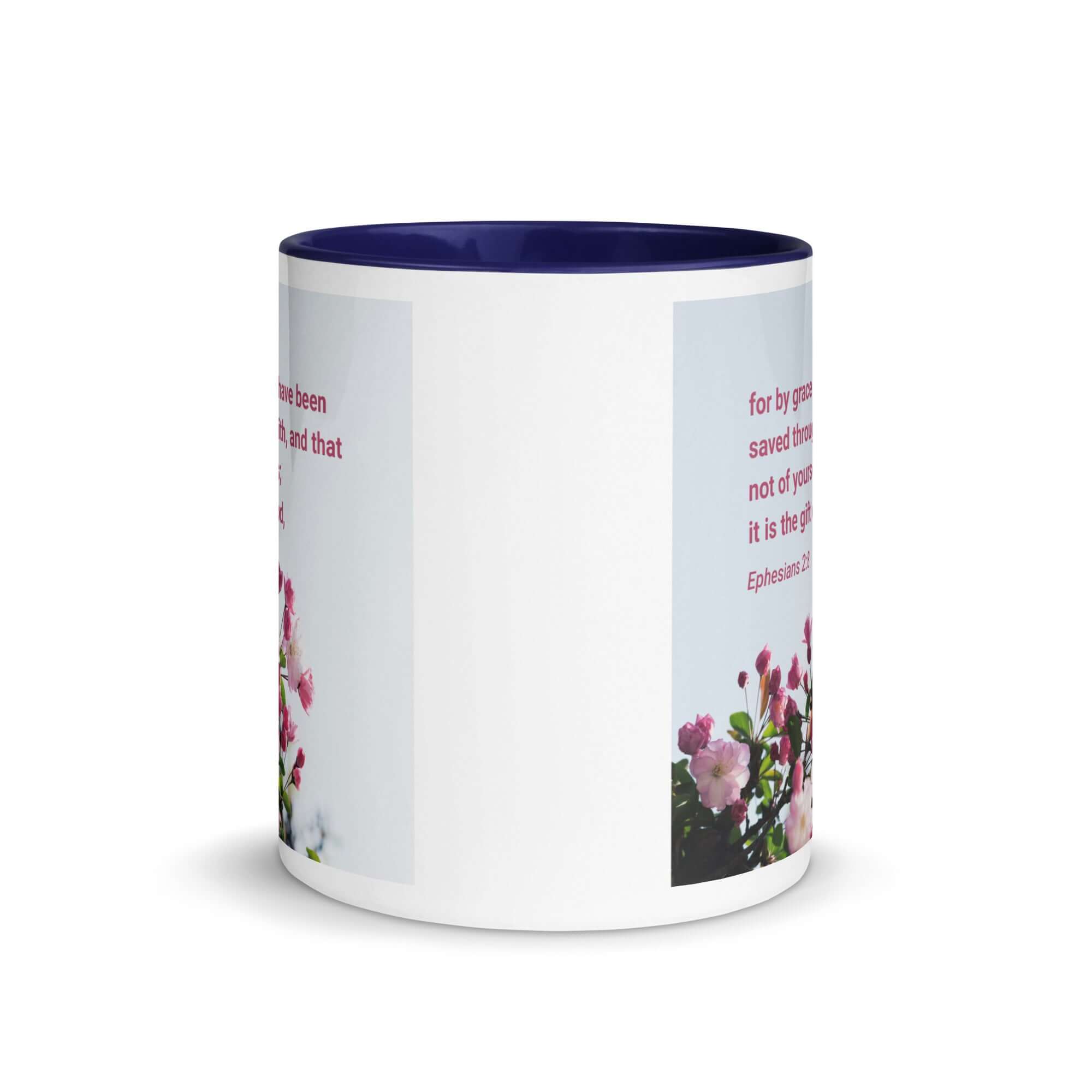 Ephesians 2:8 Bible Verse, saved through faith White Ceramic Mug with Color Inside
