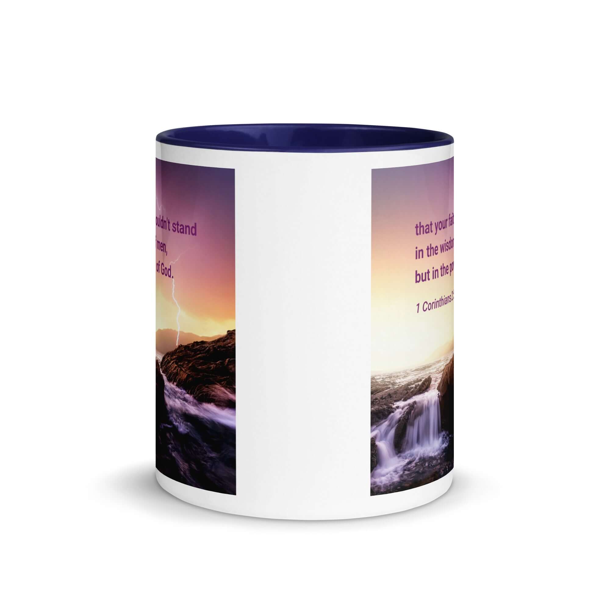 1 Corinthians 2:5 Bible Verse, power of God White Ceramic Mug with Color Inside