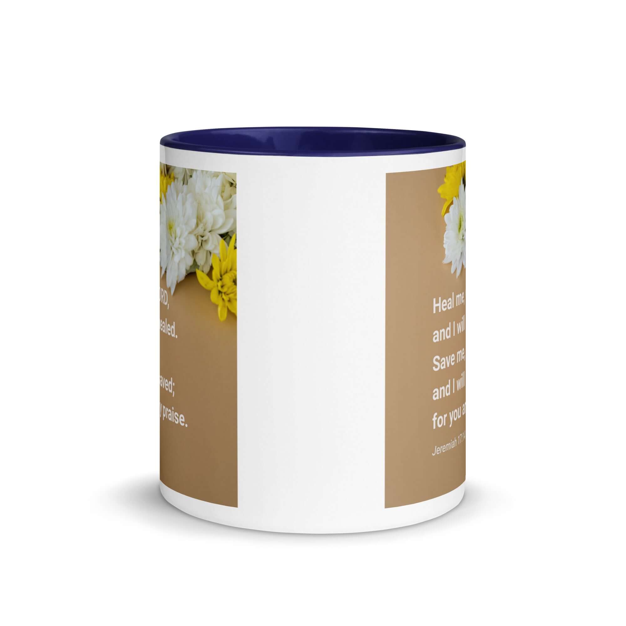 Jeremiah 17:14 Bible Verse, Heal me, O LORD White Ceramic Mug with Color Inside