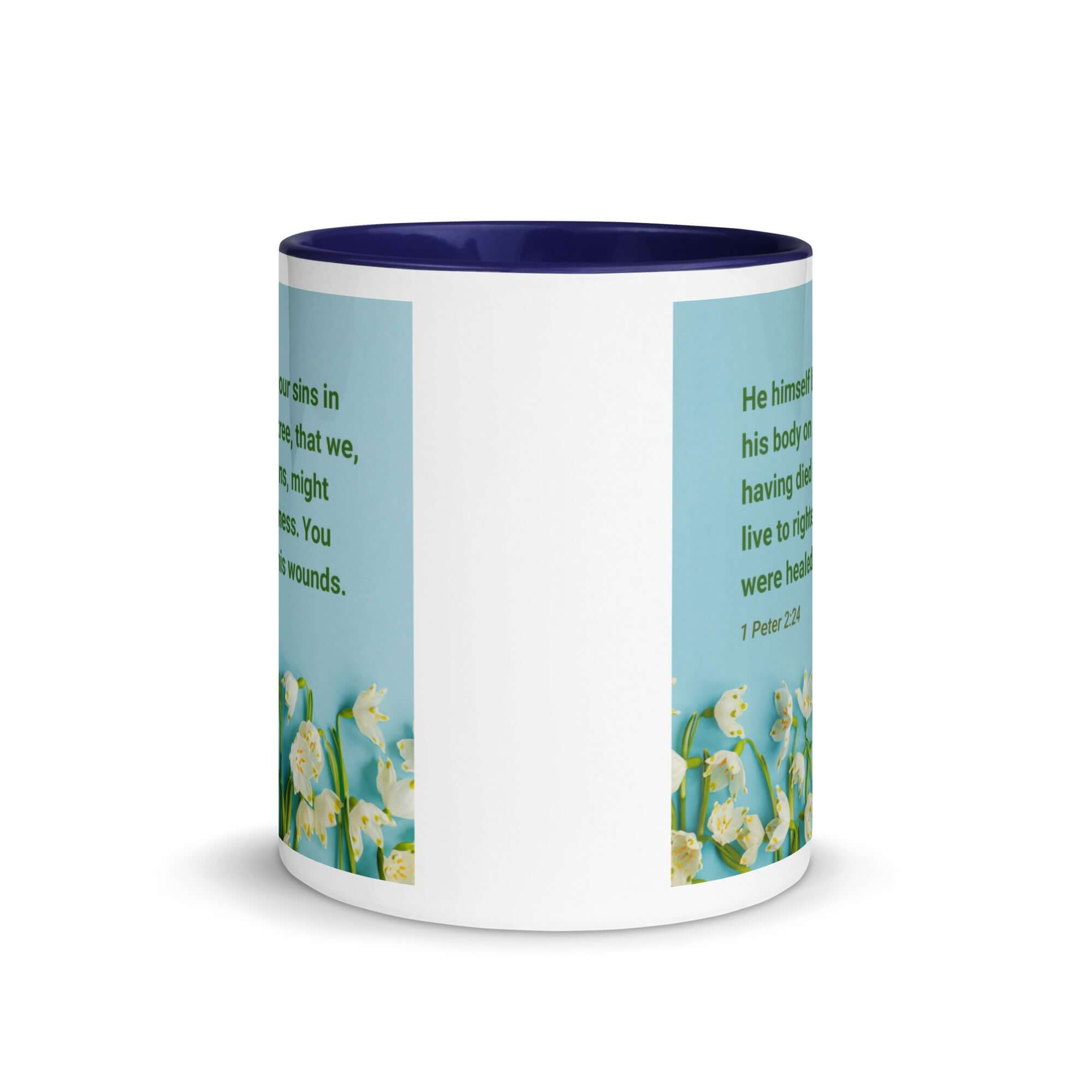 1 Peter 2:24 Bible Verse, healed by His wounds White Ceramic Mug with Color Inside