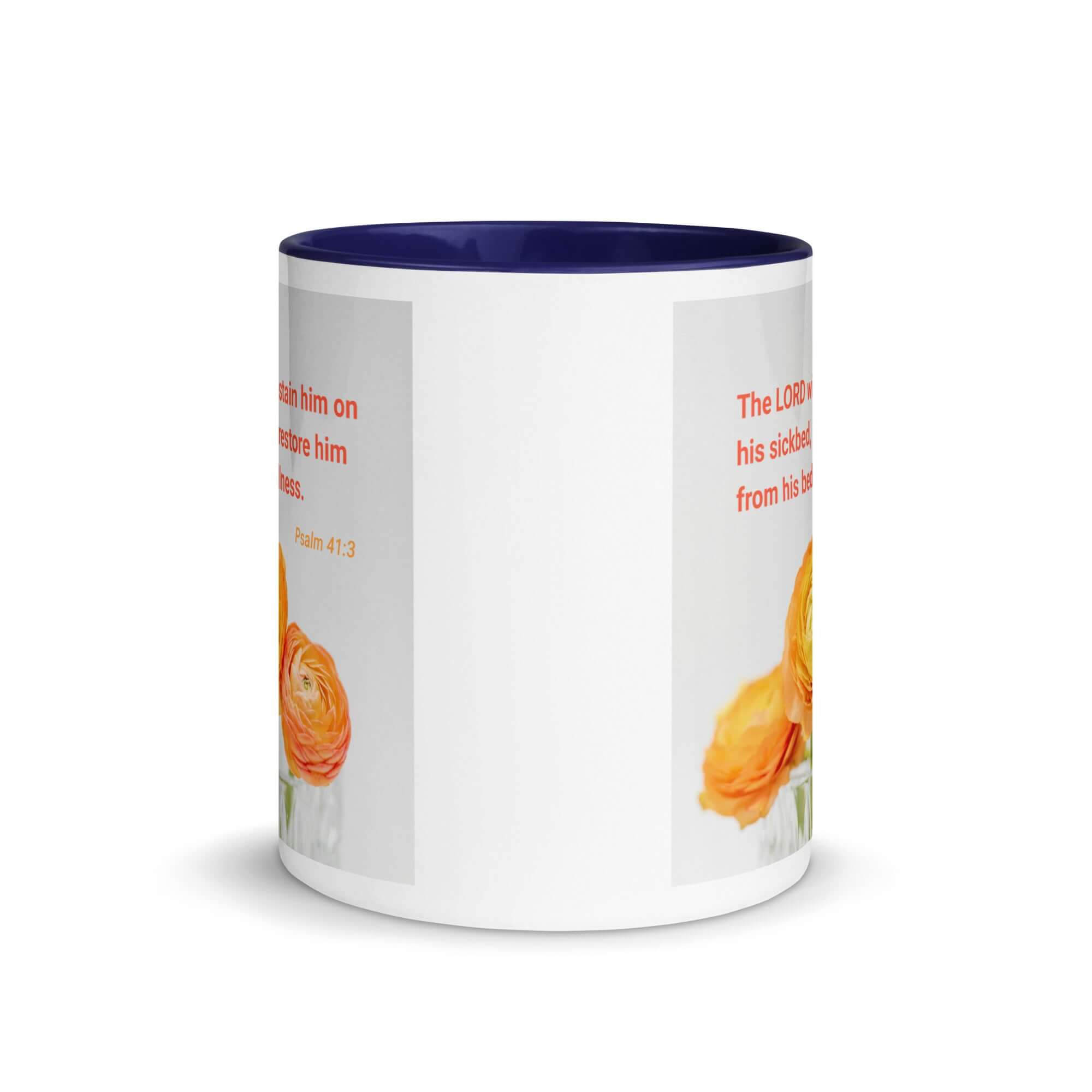 Psalm 41:3 Bible Verse, LORD will sustain White Ceramic Mug with Color Inside