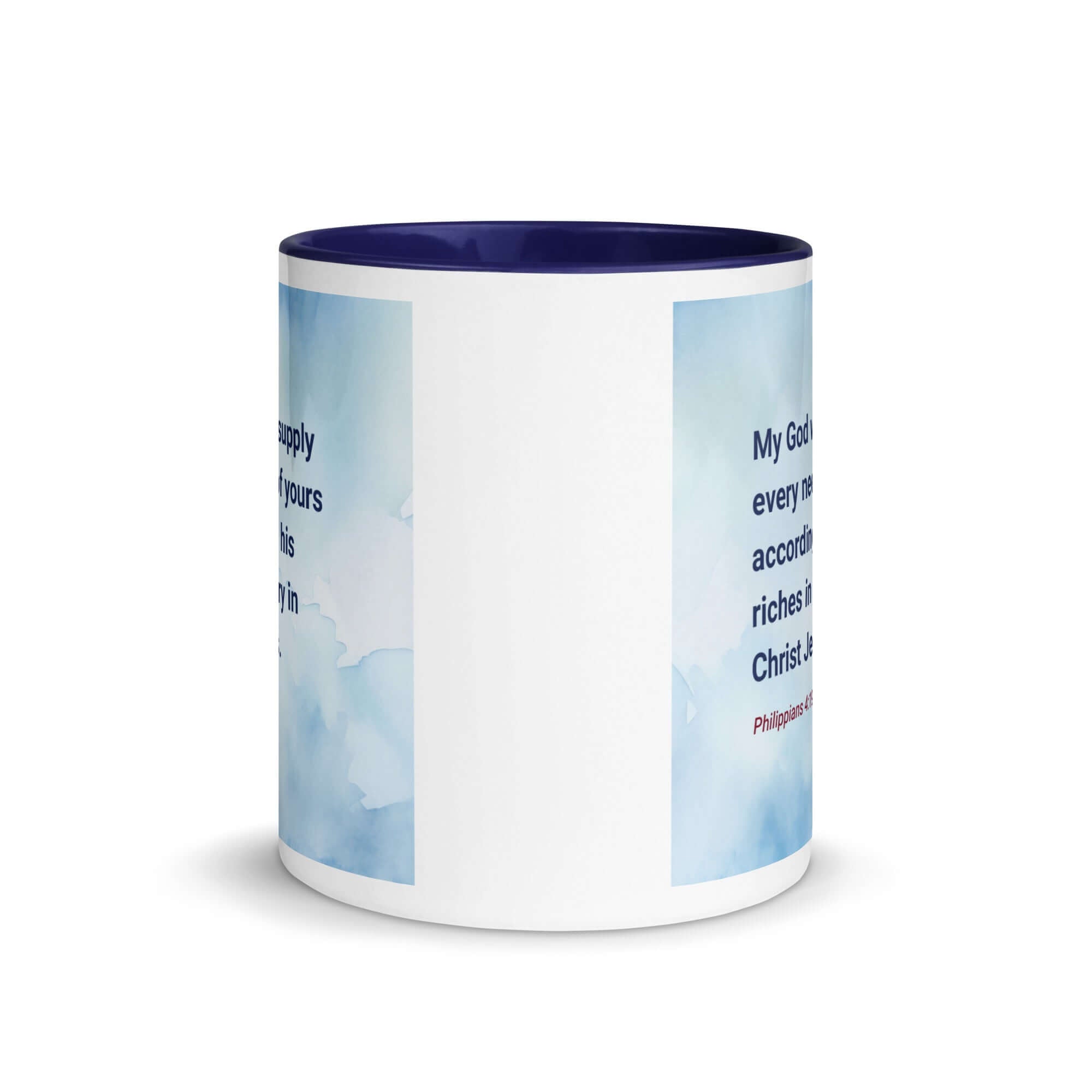 Philippians 4:19 Bible Verse, God will supply White Ceramic Mug with Color Inside