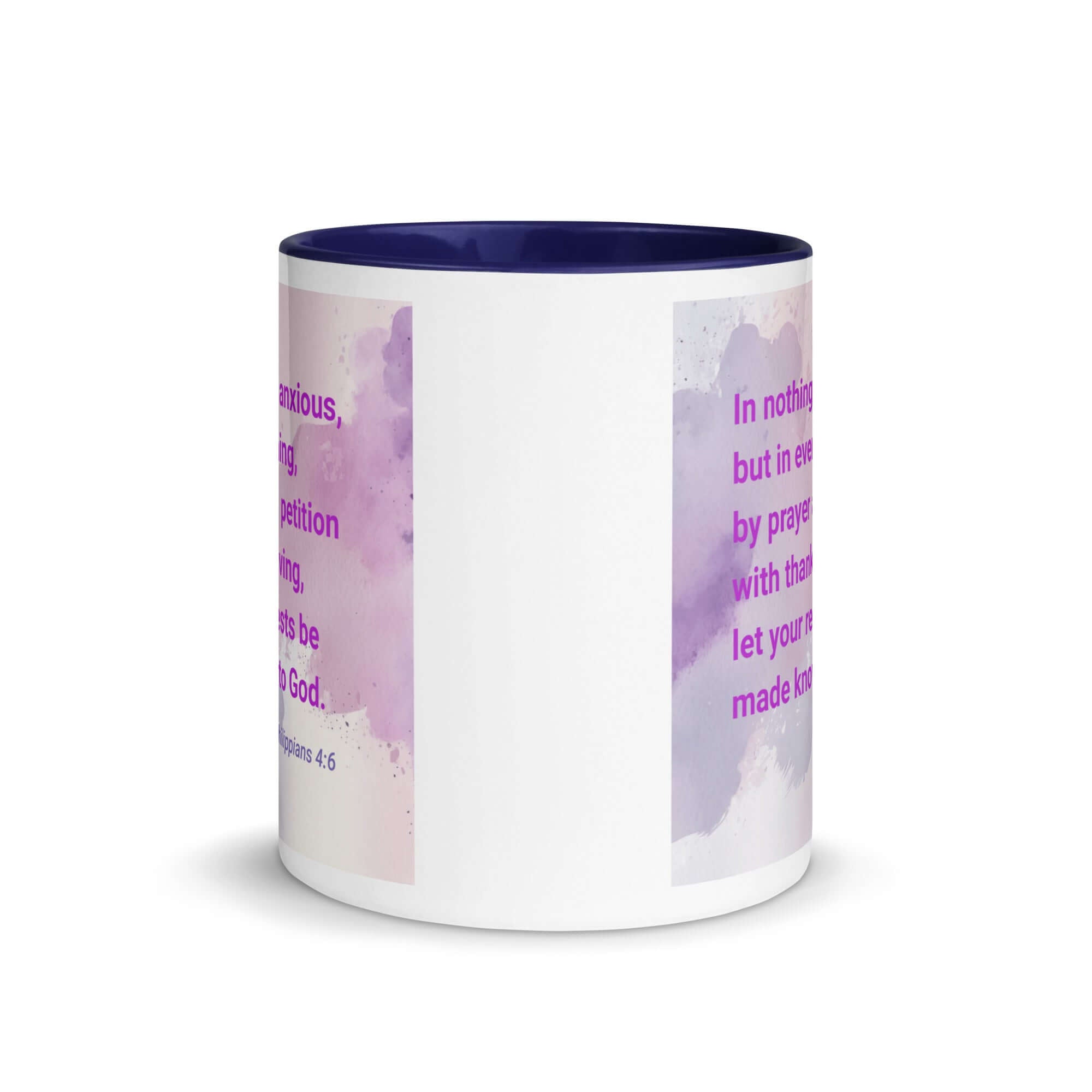 Philippians 4:6 Bible Verse, Prayer and Petition White Ceramic Mug with Color Inside