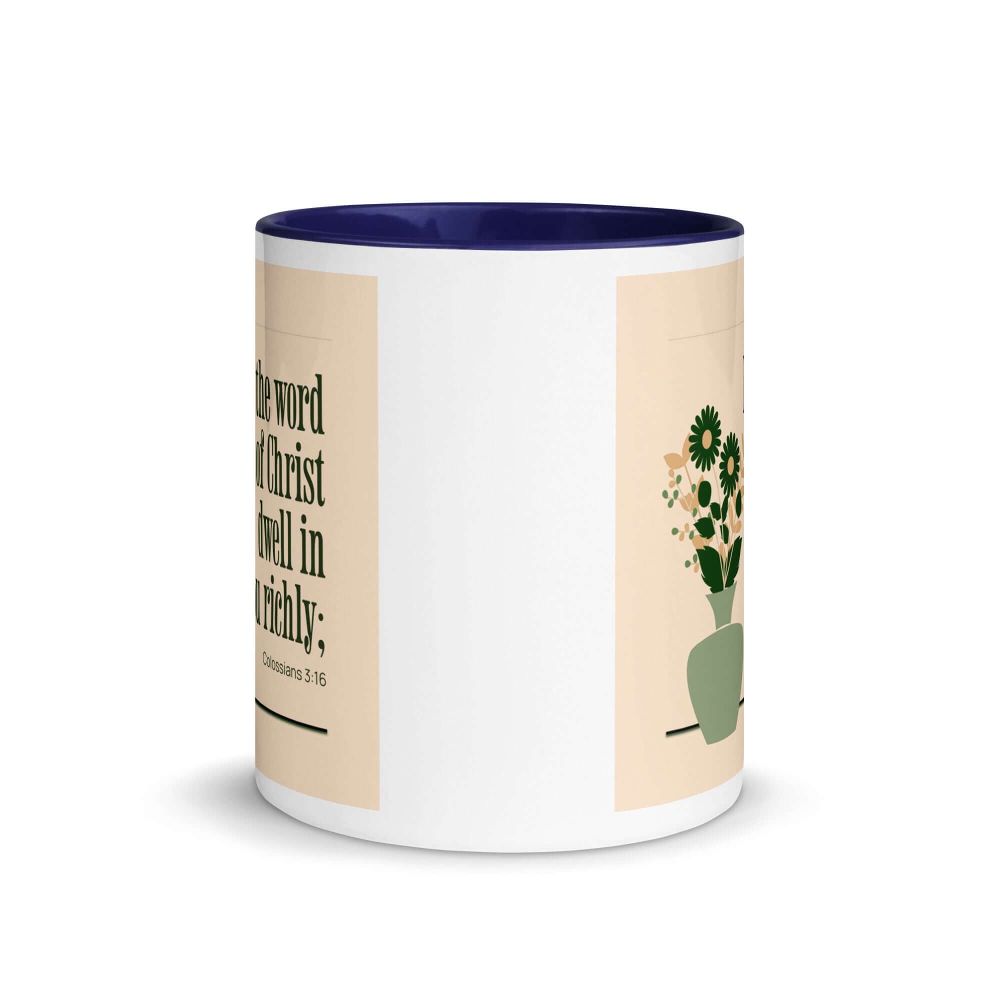 Colossians 3:16 Bible Verse, word of Christ White Ceramic Mug with Color Inside