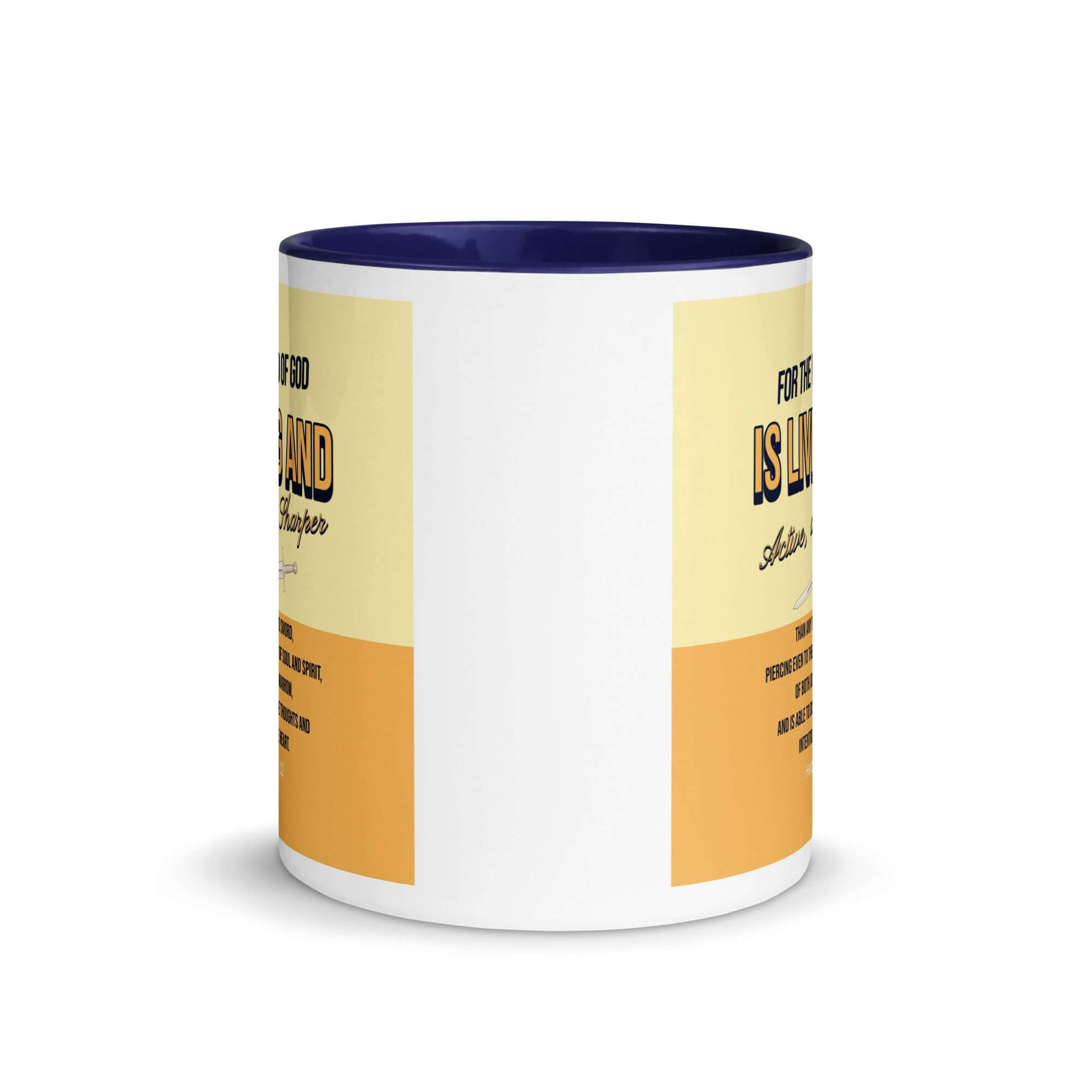 Hebrews 4:12 Bible Verse, living and active White Ceramic Mug with Color Inside