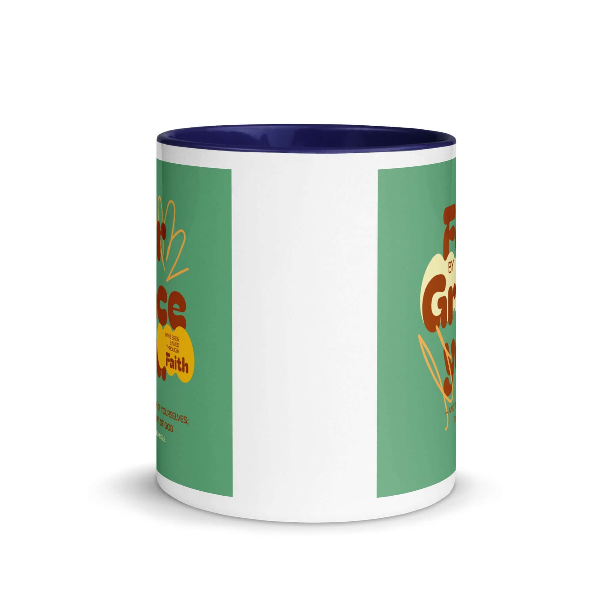 Ephesians 2:8 Bible Verse, for by grace White Ceramic Mug with Color Inside