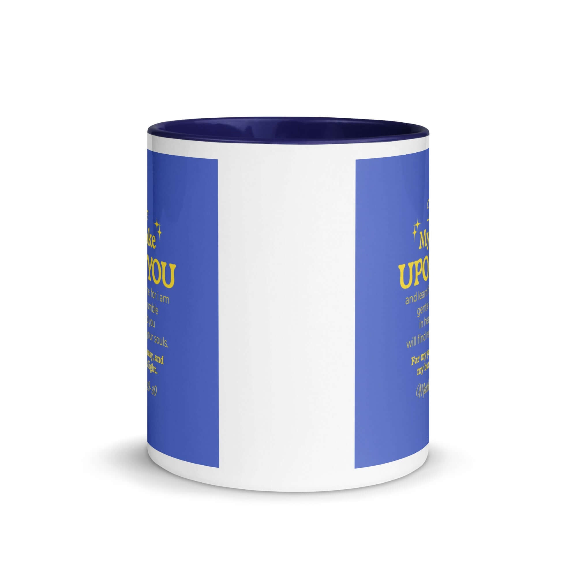Matthew 11:29-30 Bible Verse, Take my yoke White Ceramic Mug with Color Inside
