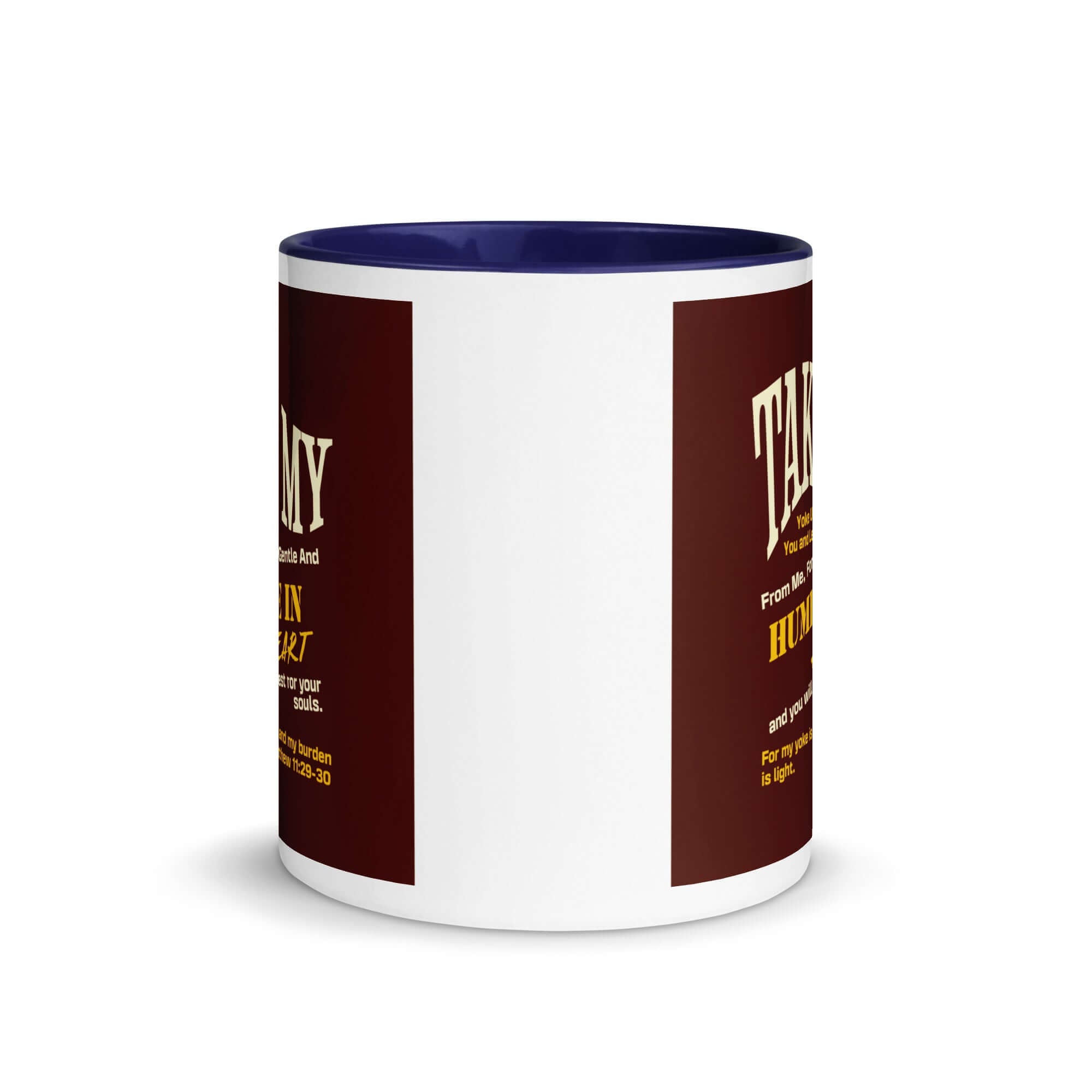 Matthew 11:29-30 Bible Verse, learn from me White Ceramic Mug with Color Inside