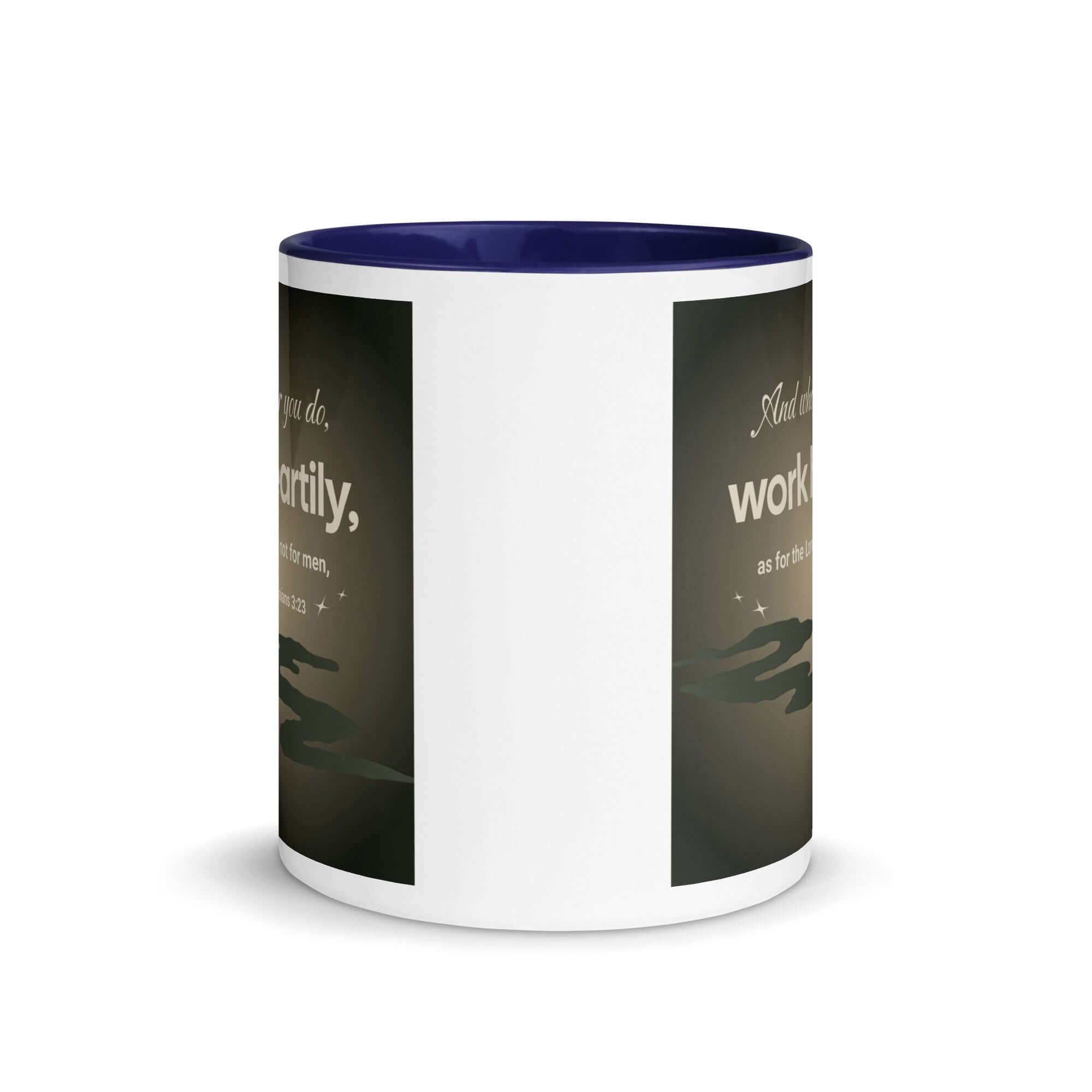 Colossians 3:23 Bible Verse, as for the Lord White Ceramic Mug with Color Inside
