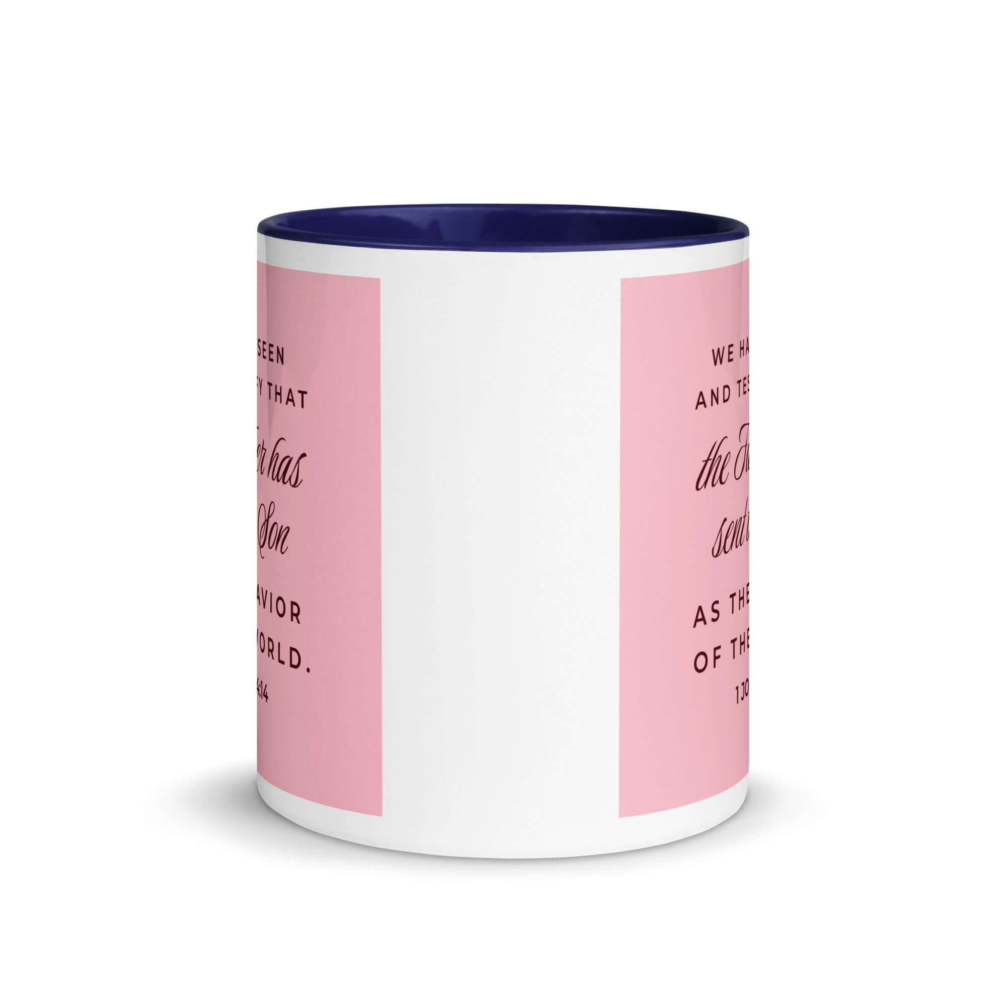 1 John 4:14 Bible Verse, We have seen White Ceramic Mug with Color Inside