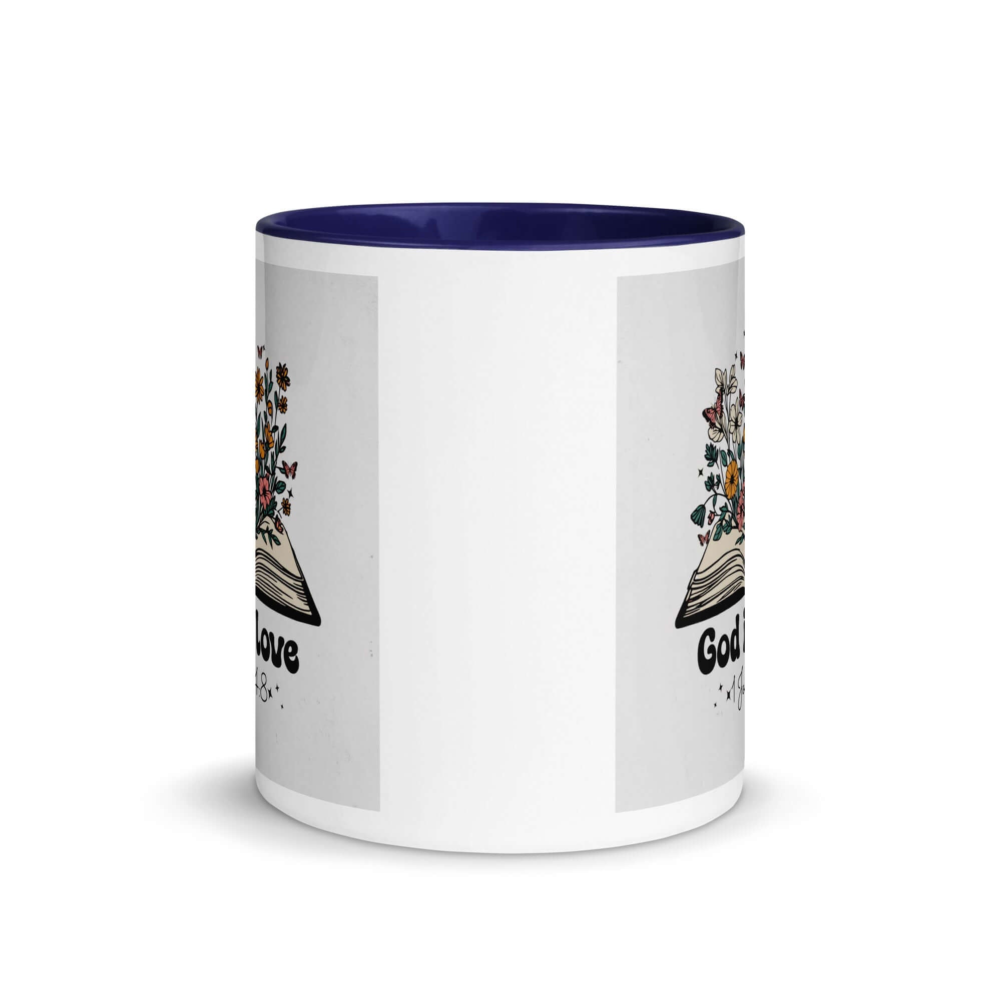 1 John 4:8 Bible Verse, God is Love White Ceramic Mug with Color Inside