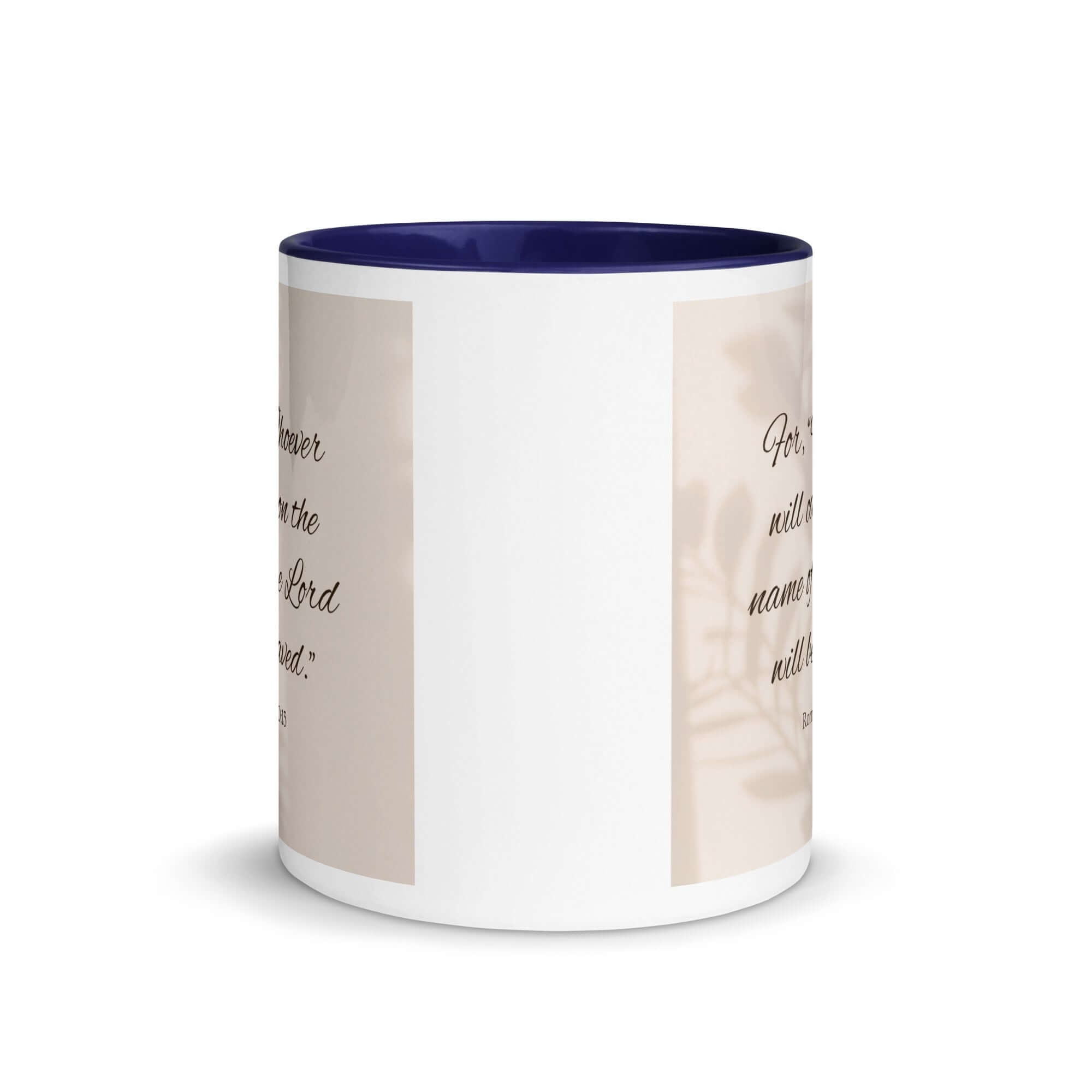 Romans 10:13 Bible Verse, Whoever White Ceramic Mug with Color Inside