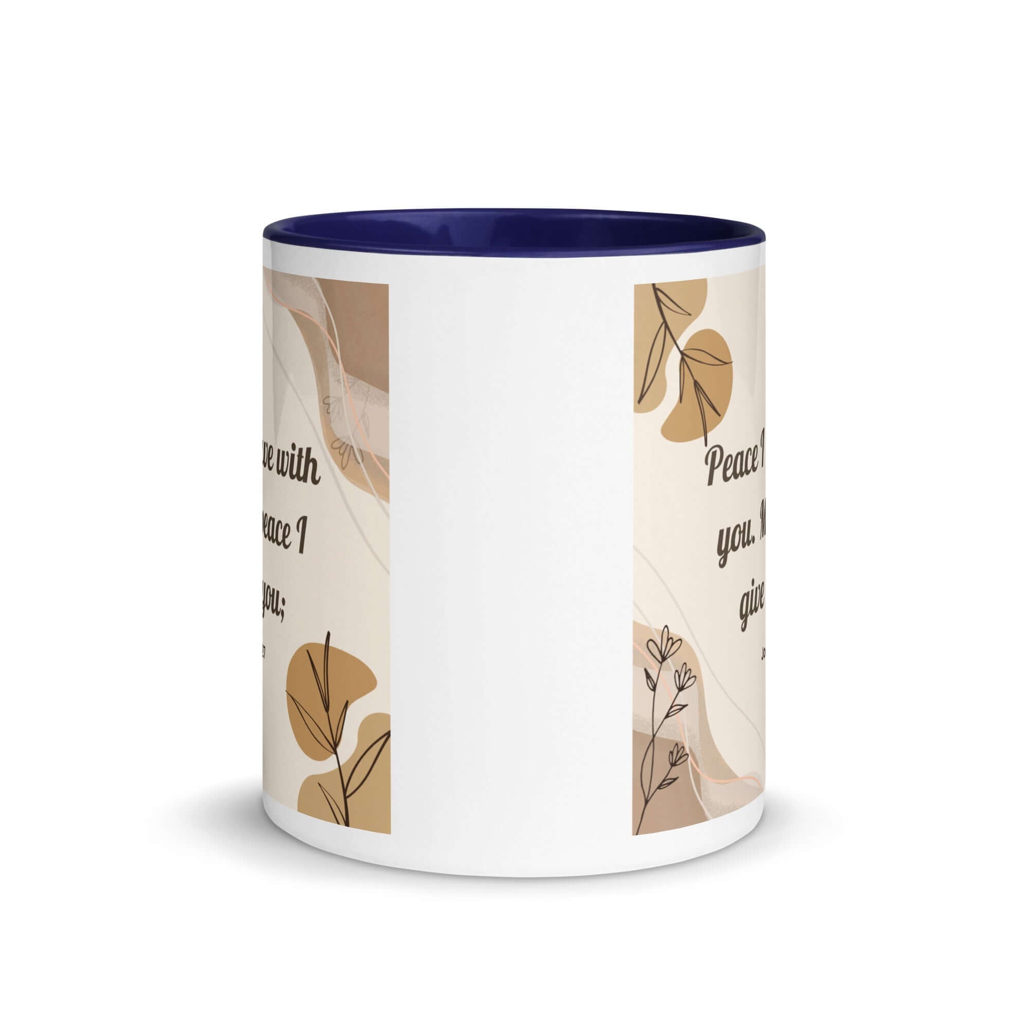 John 14:27 Bible Verse, Peace I White Ceramic Mug with Color Inside