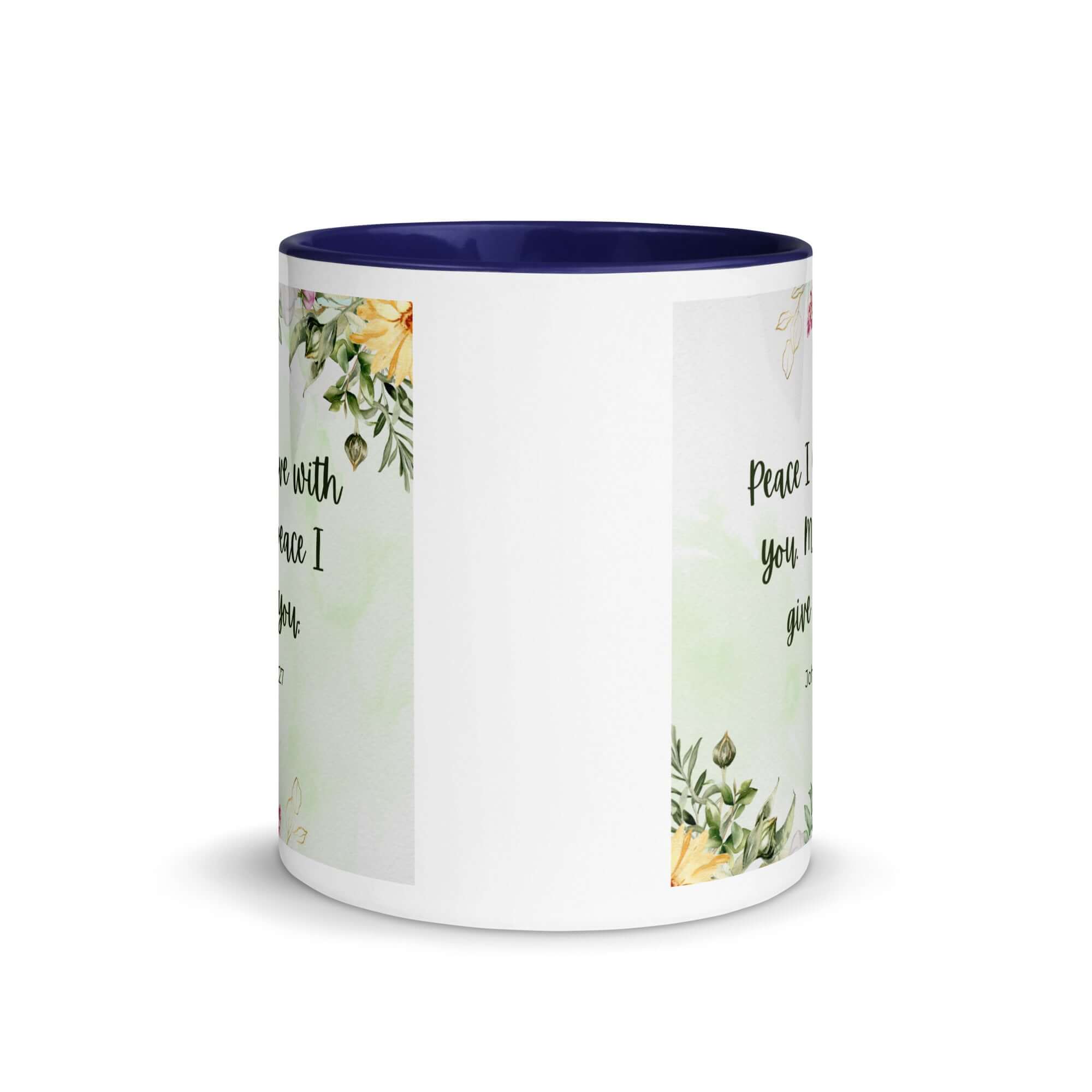 John 14:27 Bible Verse, My peace White Ceramic Mug with Color Inside