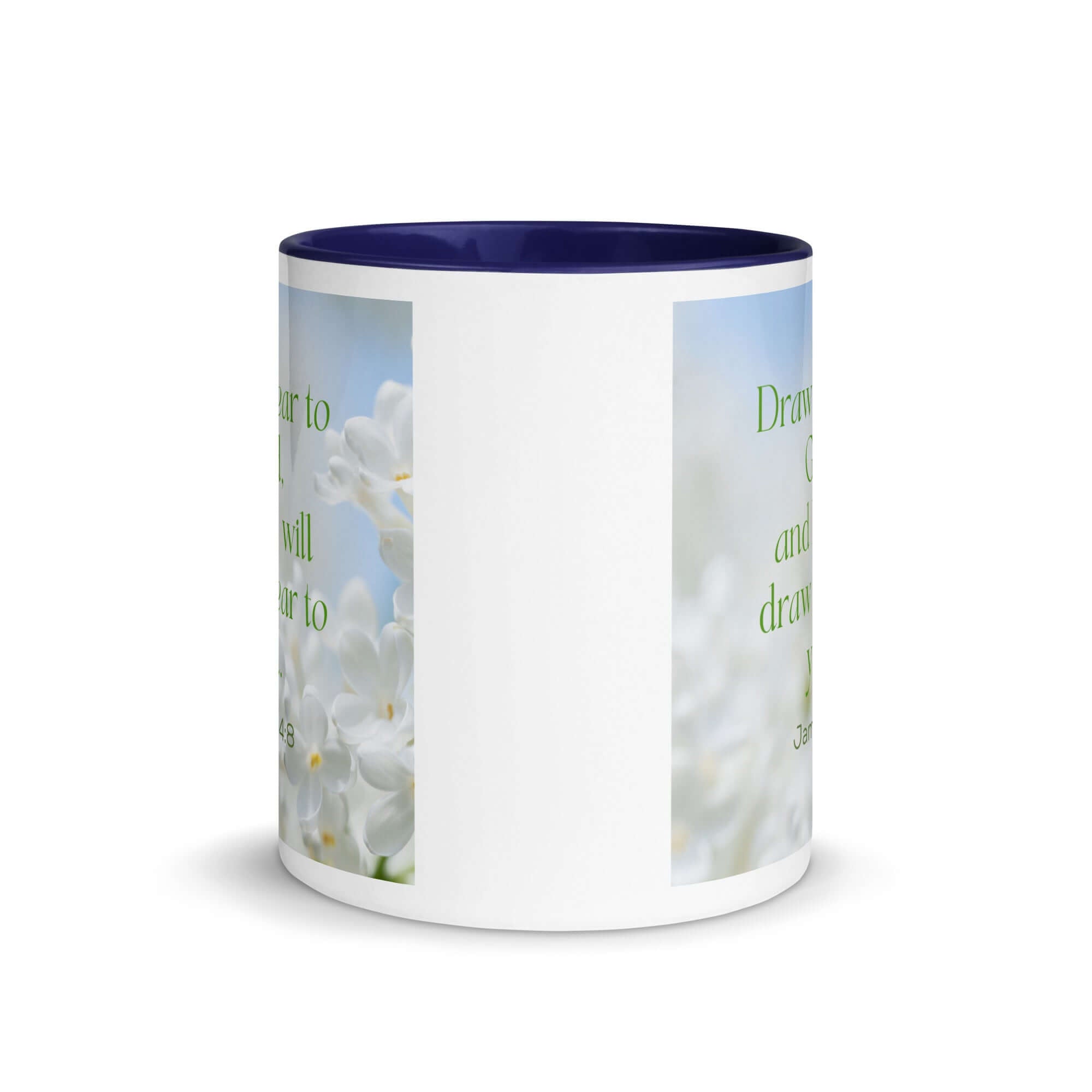 James 4:8 Bible Verse, Draw near White Ceramic Mug with Color Inside
