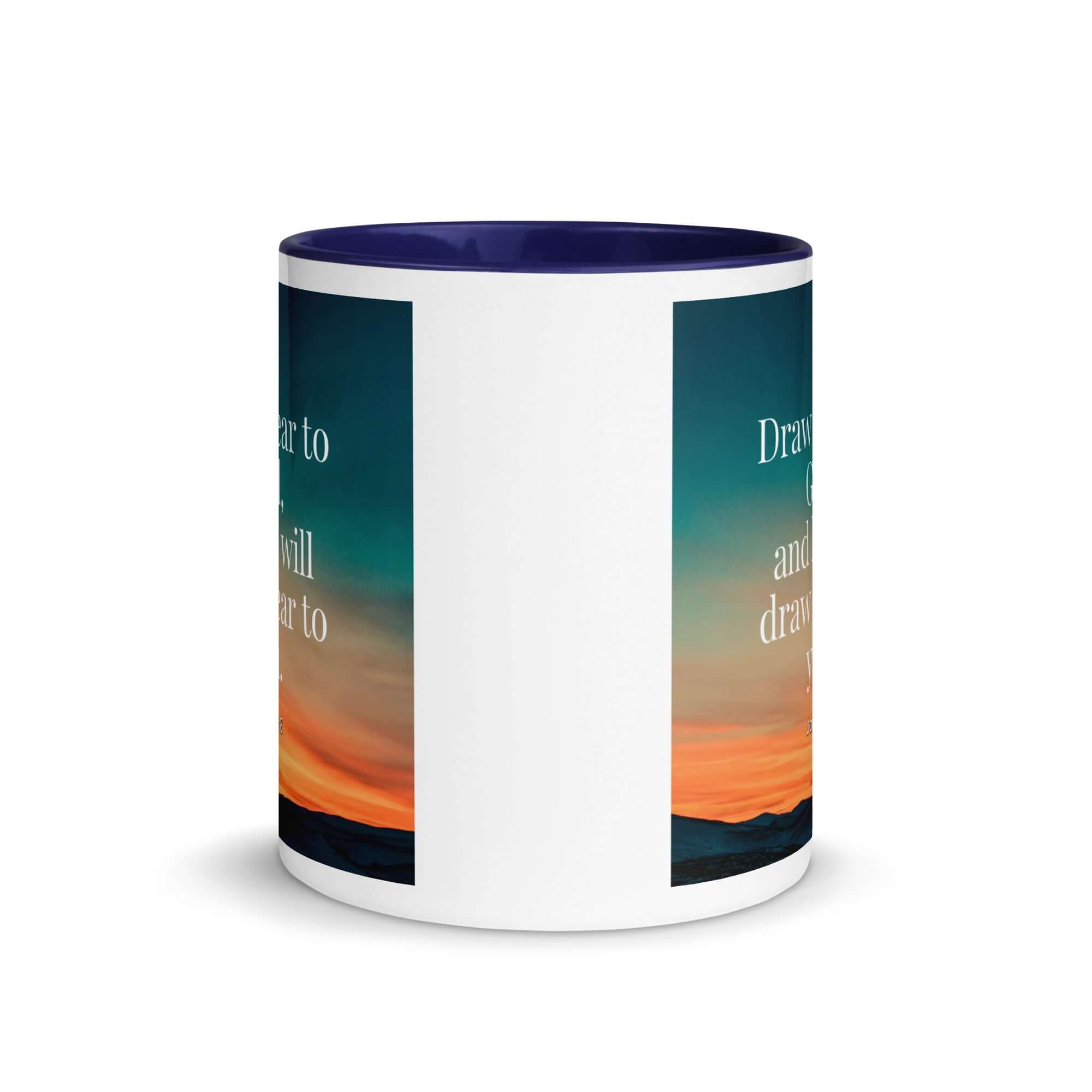 James 4:8 Bible Verse, near to God White Ceramic Mug with Color Inside