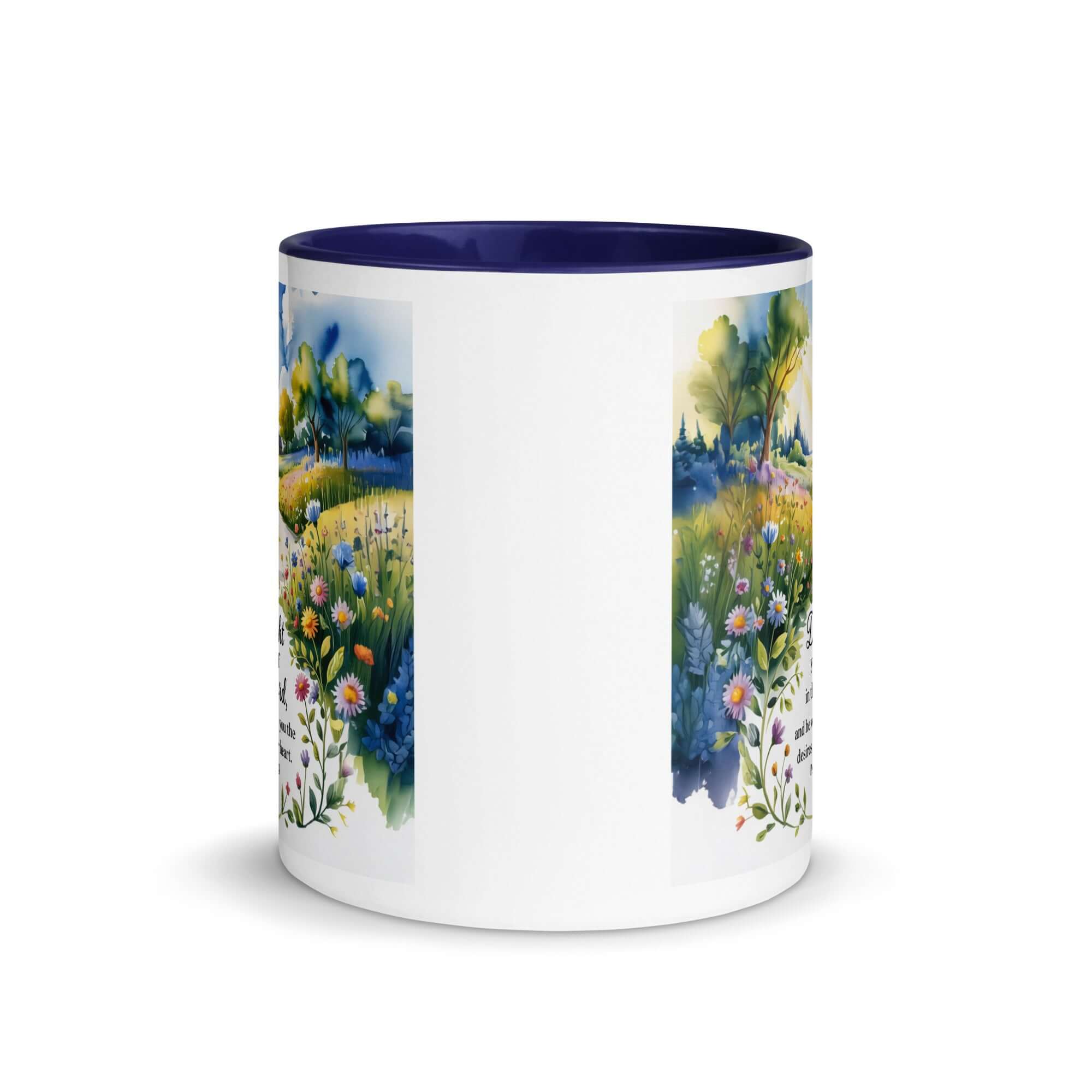 Psalm 37:4 Bible Verse, desires White Ceramic Mug with Color Inside