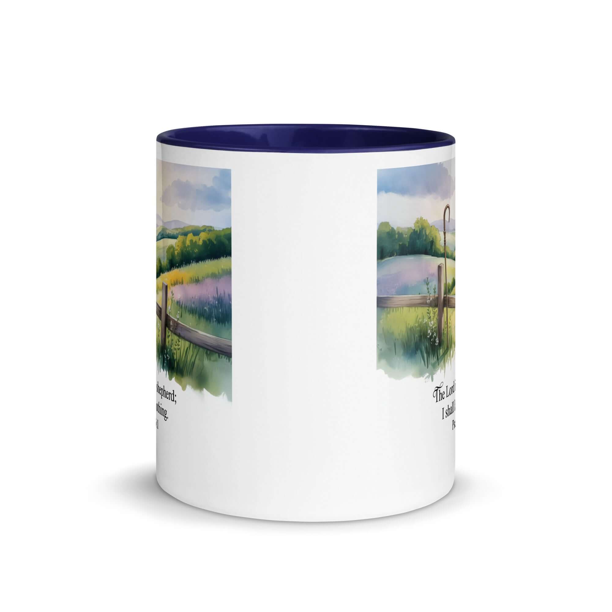 Psalm 23:1 Bible Verse, Lack White Ceramic Mug with Color Inside