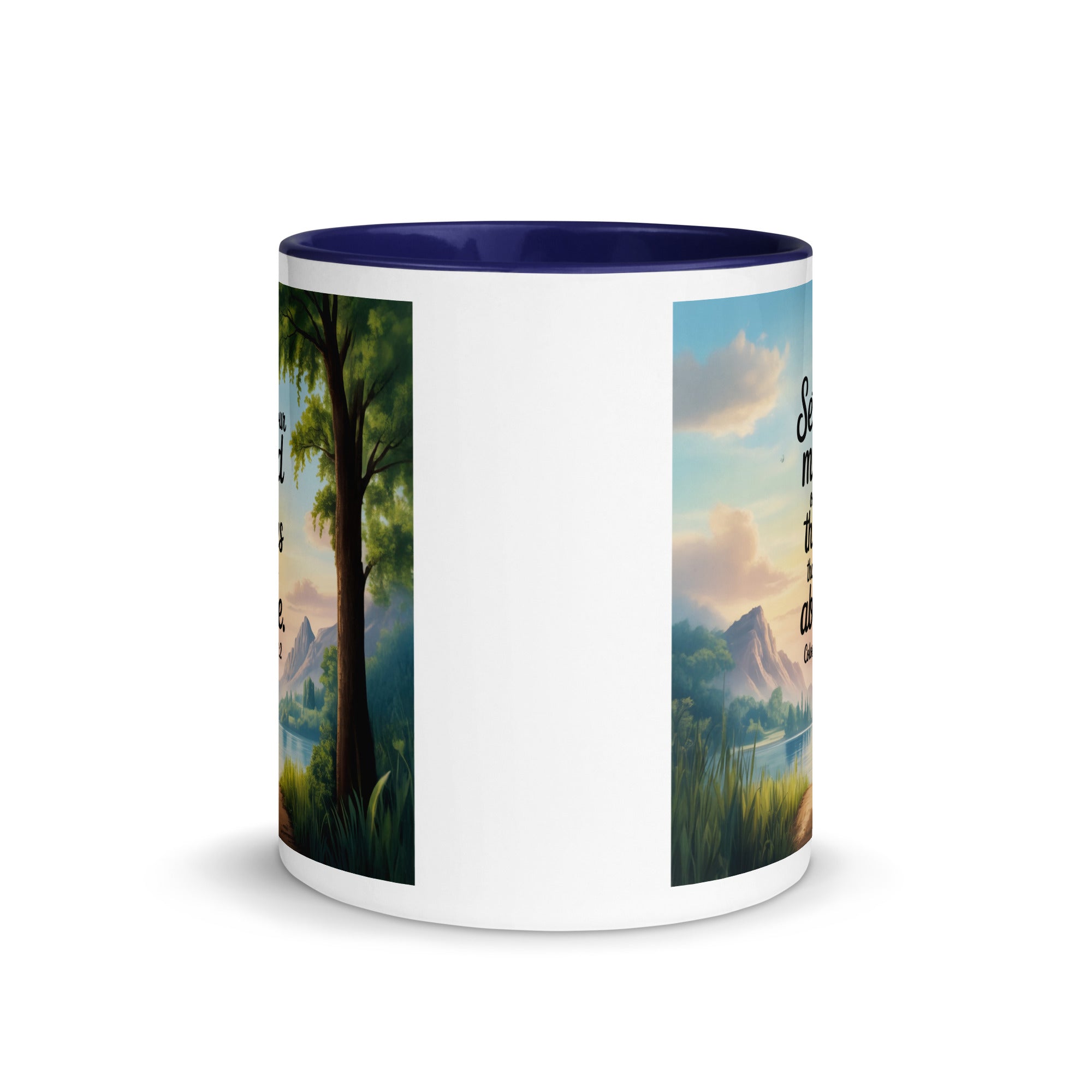 Colossians 3:2 Bible Verse Set White Ceramic Mug with Color Inside