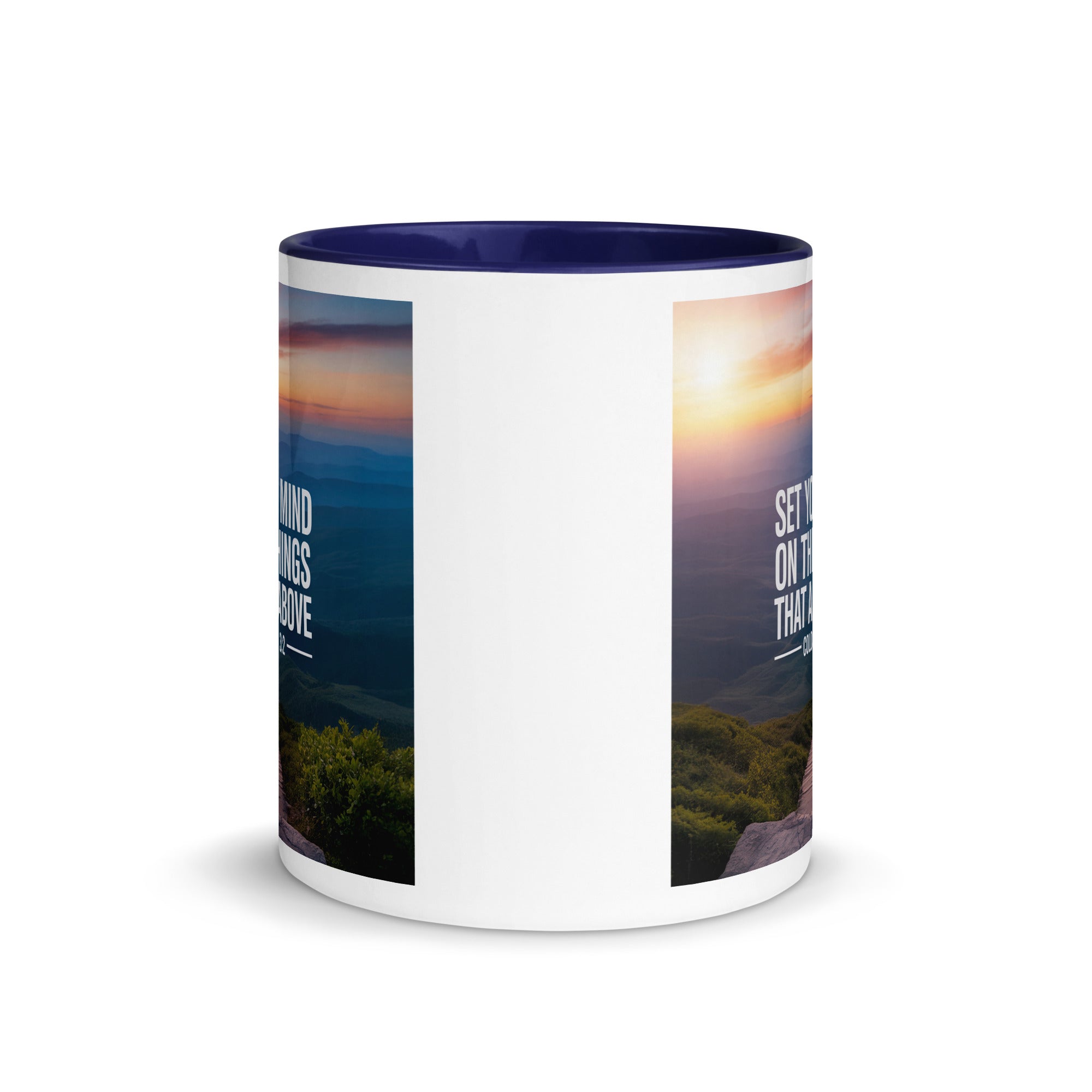 Colossians 3:2 Bible Verse your mind White Ceramic Mug with Color Inside