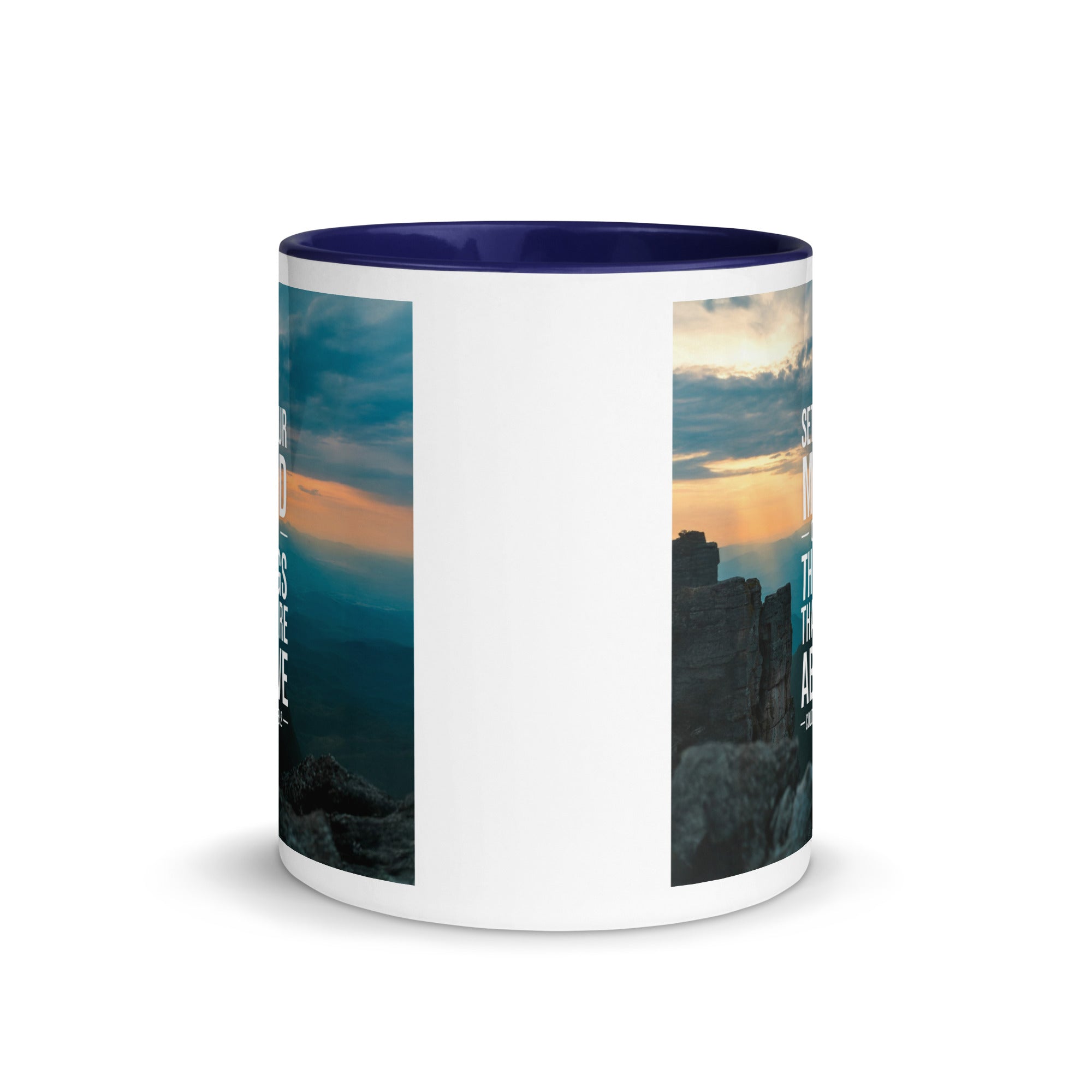 Colossians 3:2 Bible Verse on the White Ceramic Mug with Color Inside