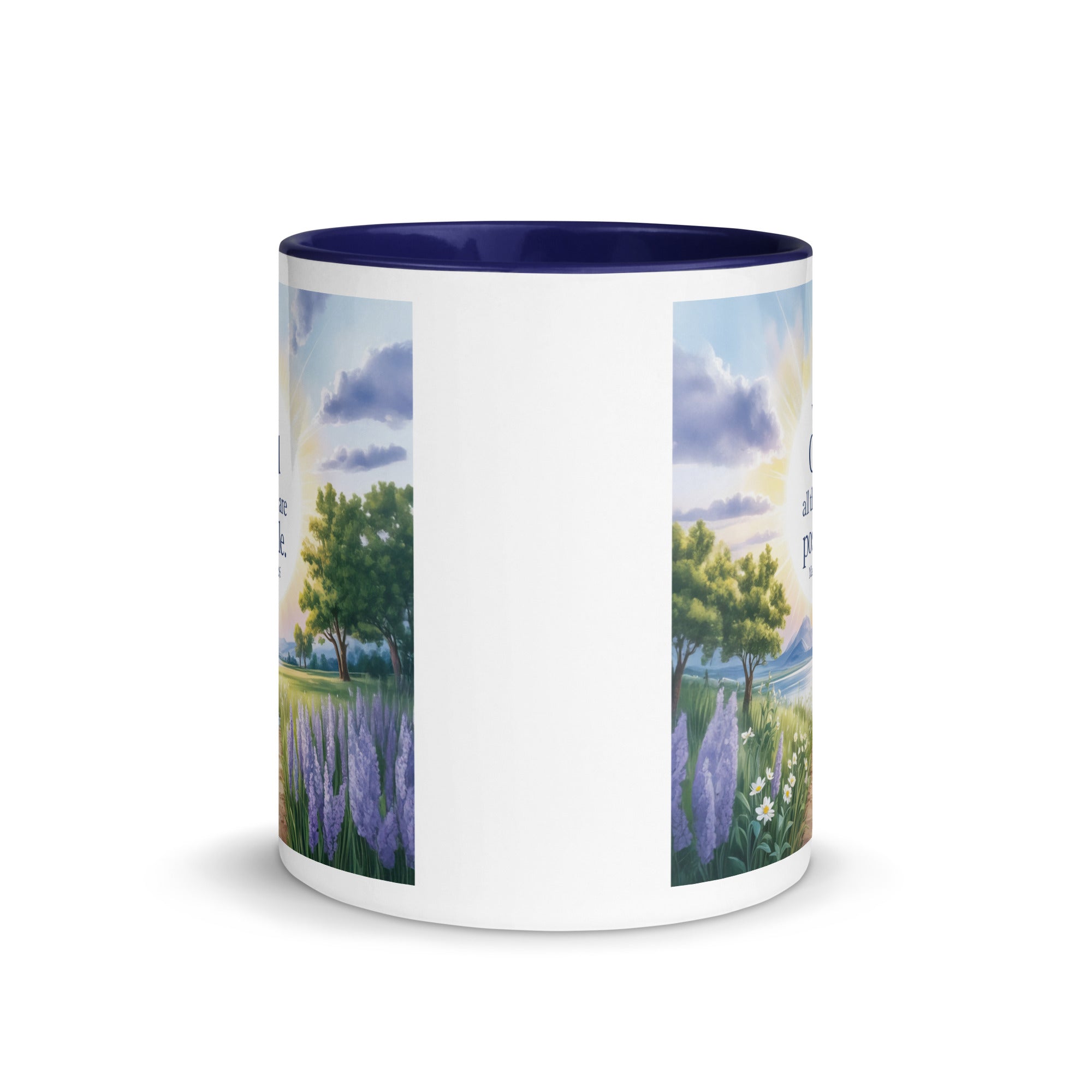 Matthew 19:26 Bible Verse Looking at White Ceramic Mug with Color Inside