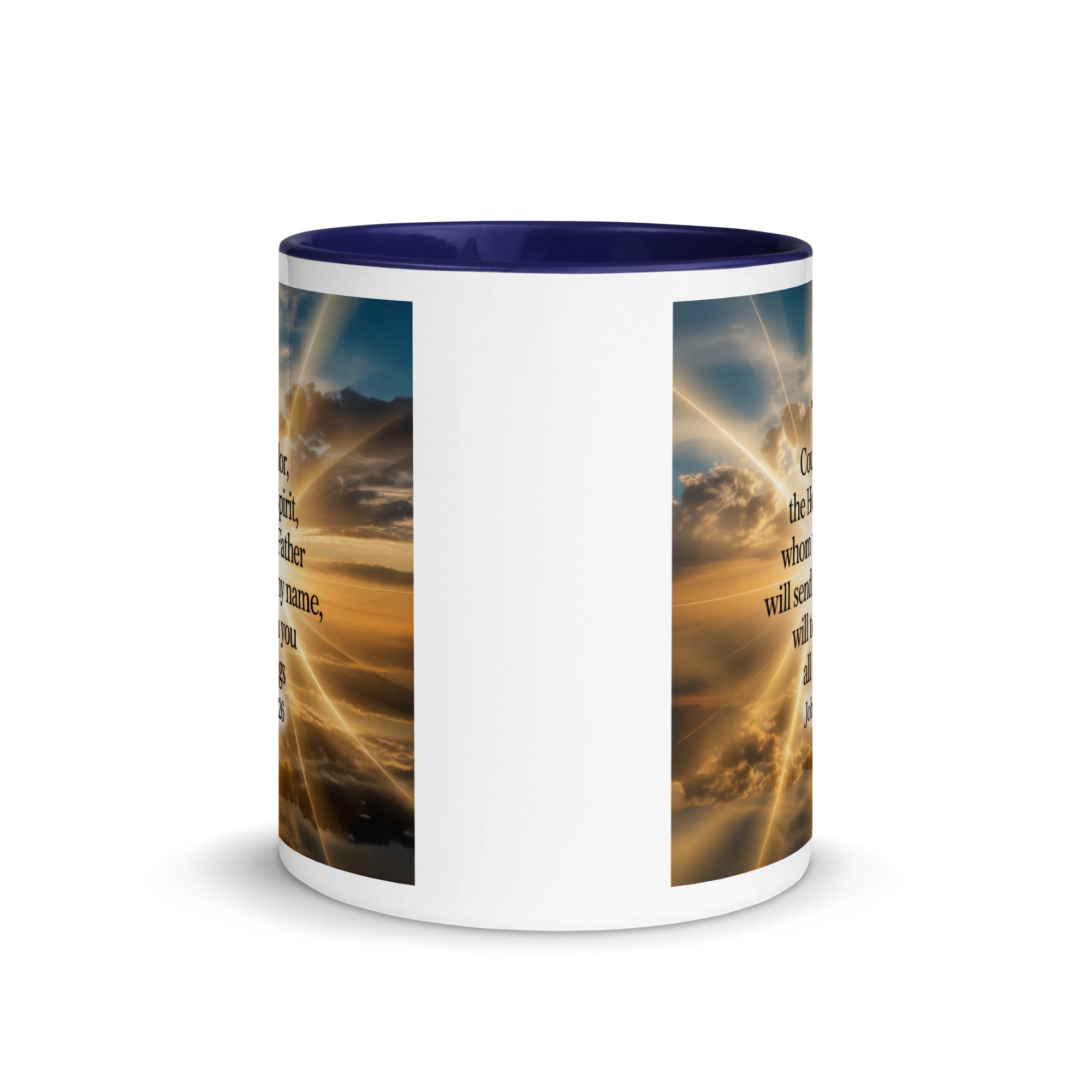 John 14:26 Bible Verse will send White Ceramic Mug with Color Inside