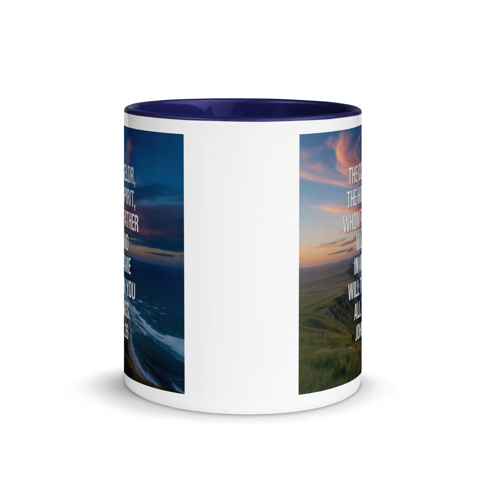 John 14:26 Bible Verse will teach White Ceramic Mug with Color Inside