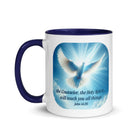 John 14:26 Bible Verse, Holy Spirit Dove White Ceramic Mug with Color Inside
