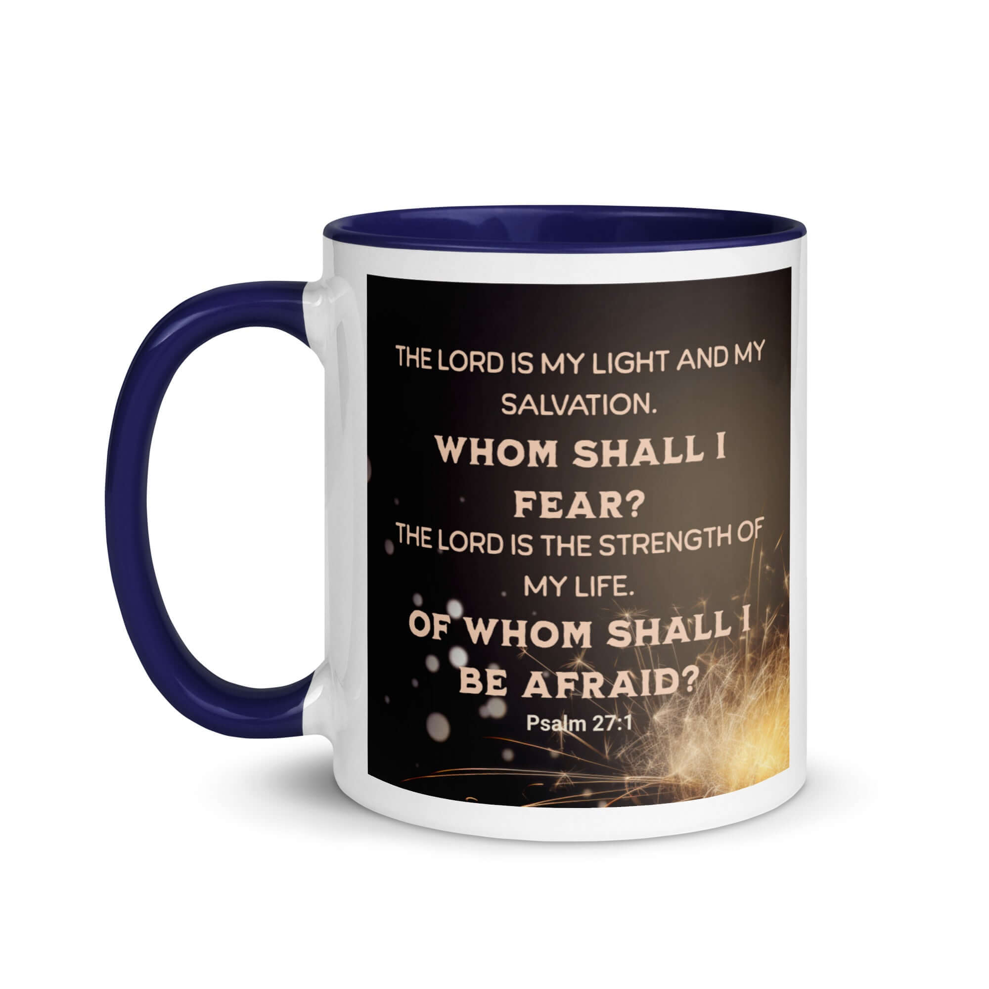Psalm 27:1 Bible Verse, The LORD is My Light White Ceramic Mug with Color Inside
