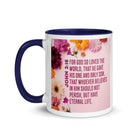 John 3:16 Bible Verse, For God So Loved White Ceramic Mug with Color Inside