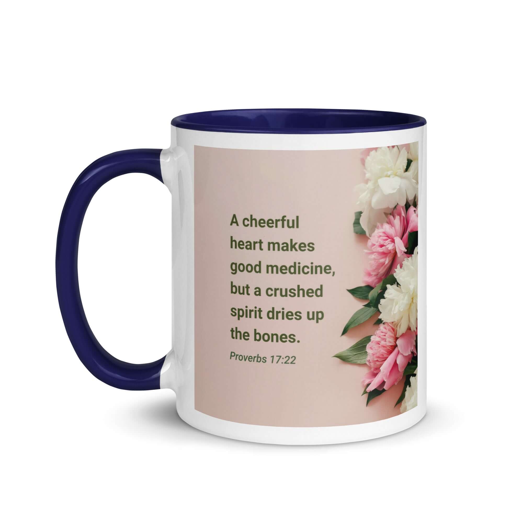 Proverbs 17:22 Bible Verse, good medicine White Ceramic Mug with Color Inside