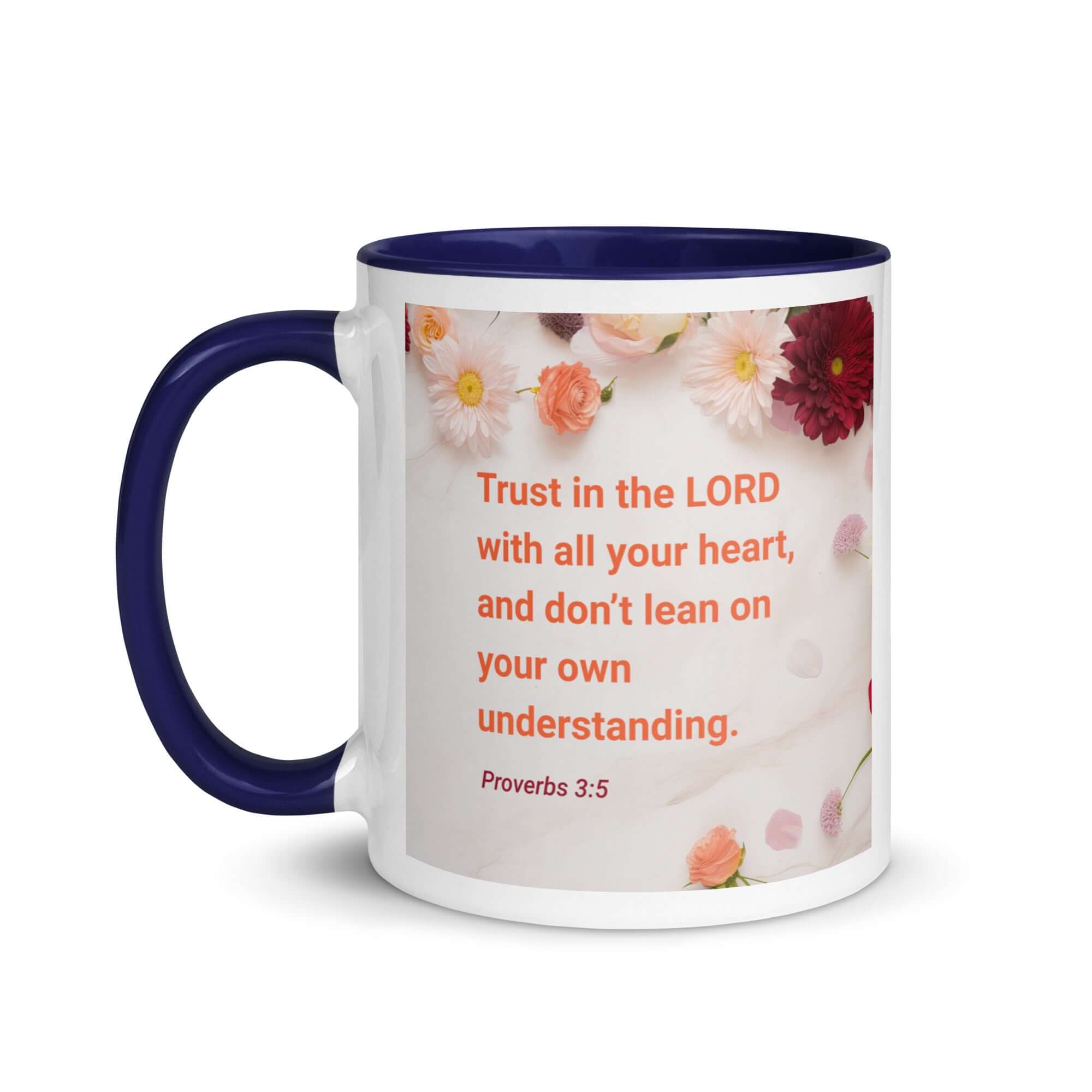 Proverbs 3:5 Bible Verse, Trust in the LORD White Ceramic Mug with Color Inside